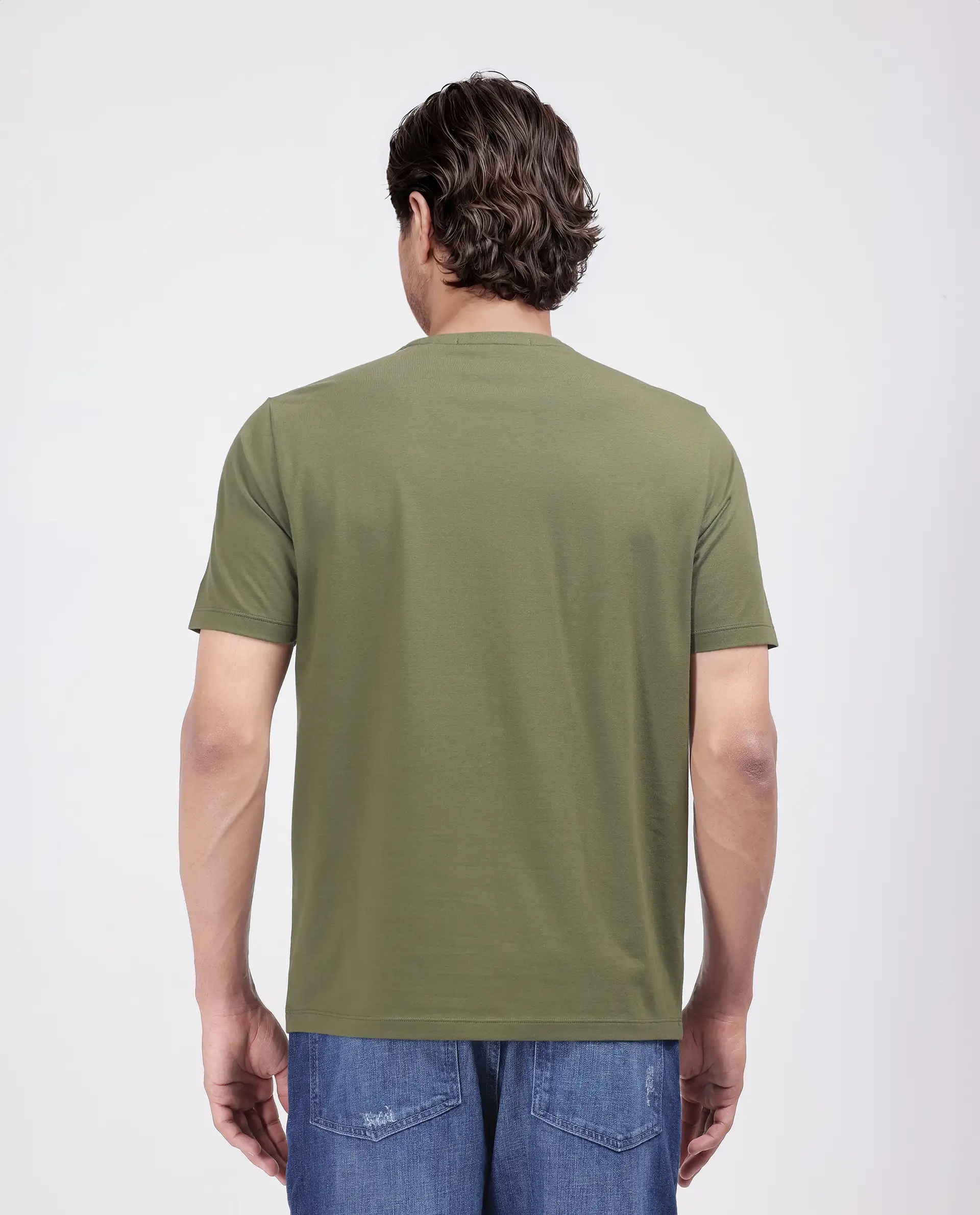 Rare Rabbit Men's Log Green Cotton Blend Graphic Print Regular Fit Half Sleeve Crew Neck T-Shirt - Image 4
