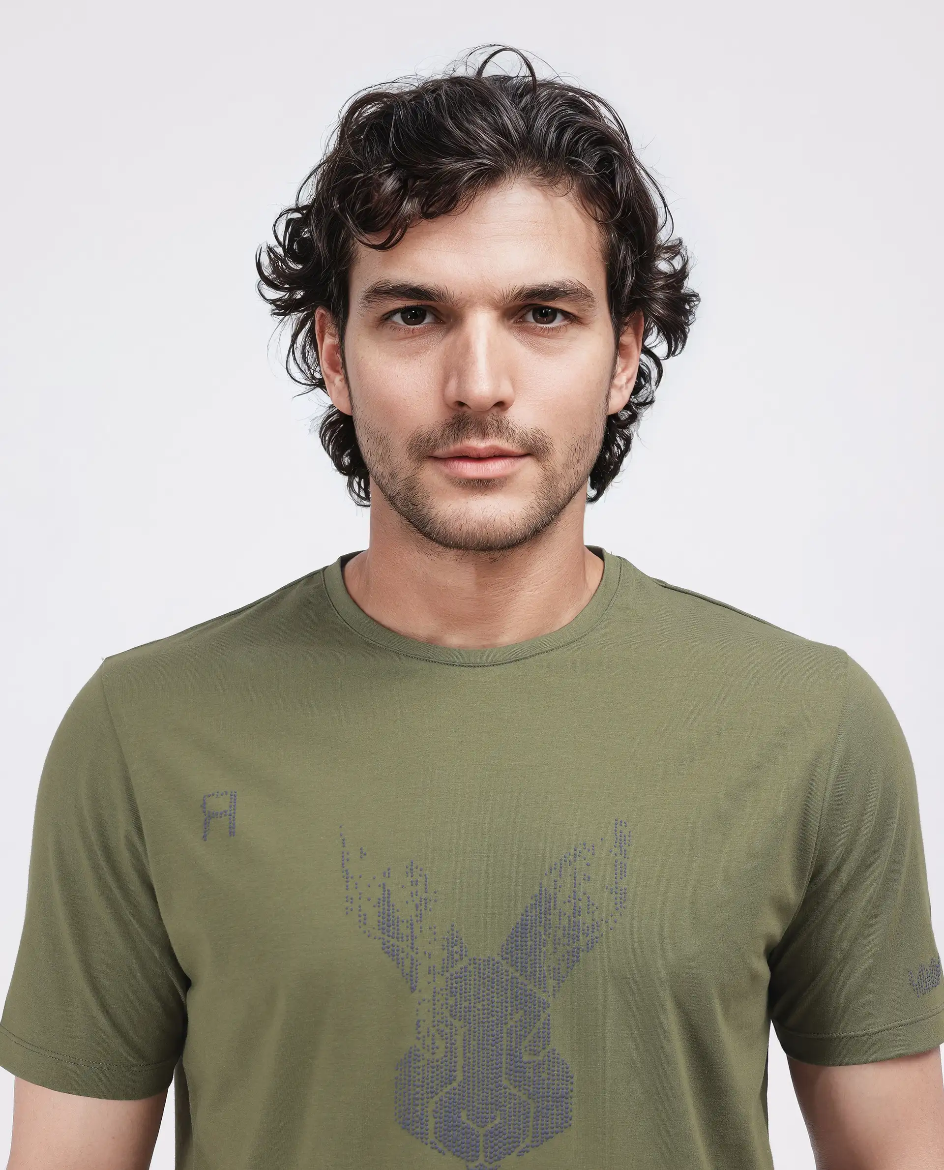 Rare Rabbit Men's Log Green Cotton Blend Graphic Print Regular Fit Half Sleeve Crew Neck T-Shirt - Image 7