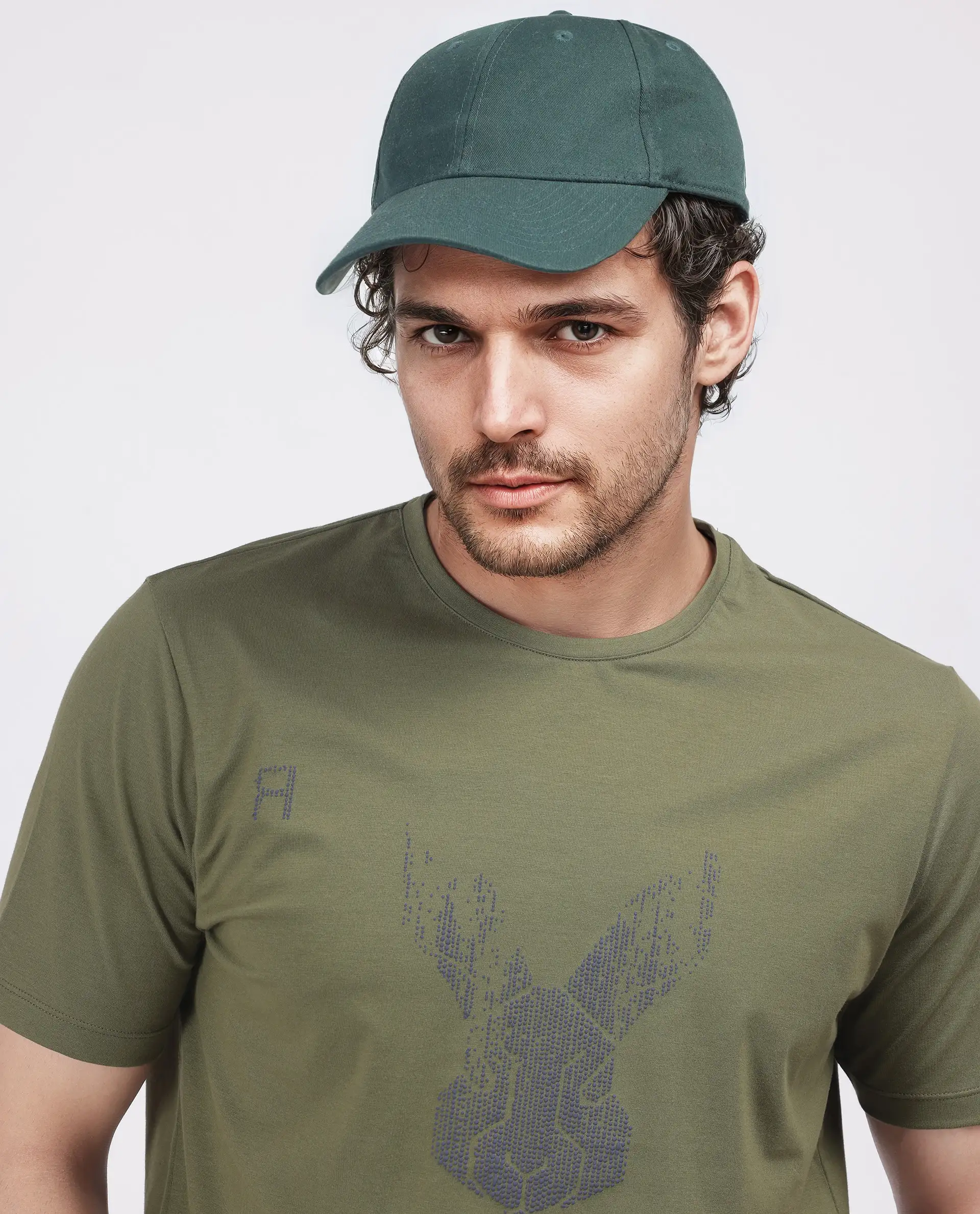 Rare Rabbit Men's Log Green Cotton Blend Graphic Print Regular Fit Half Sleeve Crew Neck T-Shirt - Image 8