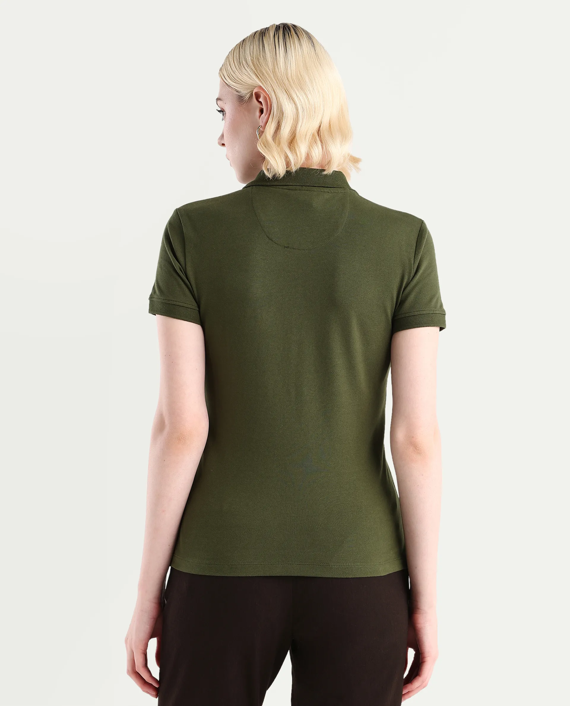 Rareism Women's Logan Dark Olive Cotton Blend Polo Neck Plain Regular Fit Polo - Image 7