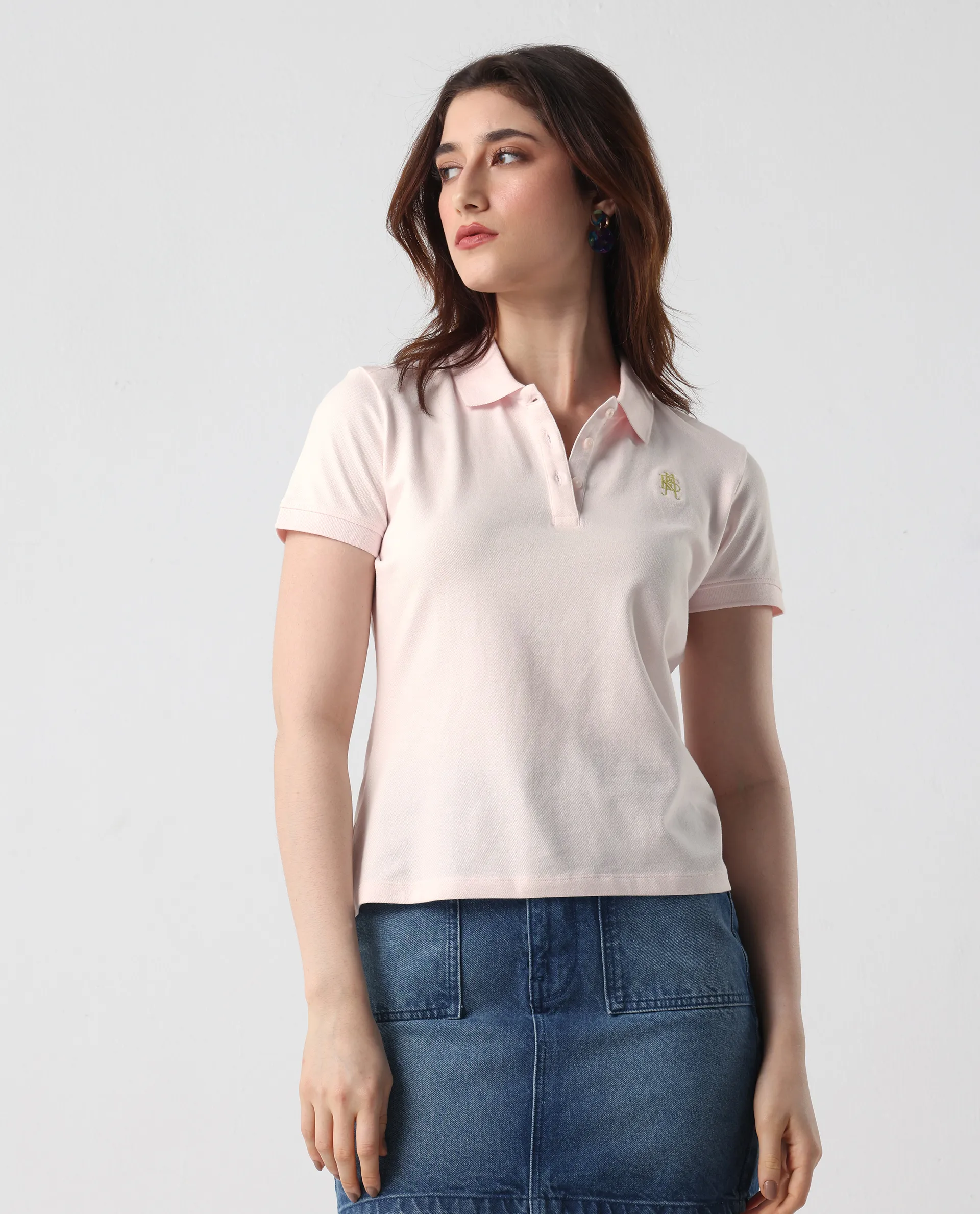 Rareism Women's Logan Light Pink Cotton Blend Polo Neck Plain Regular Fit Polo - Image 2
