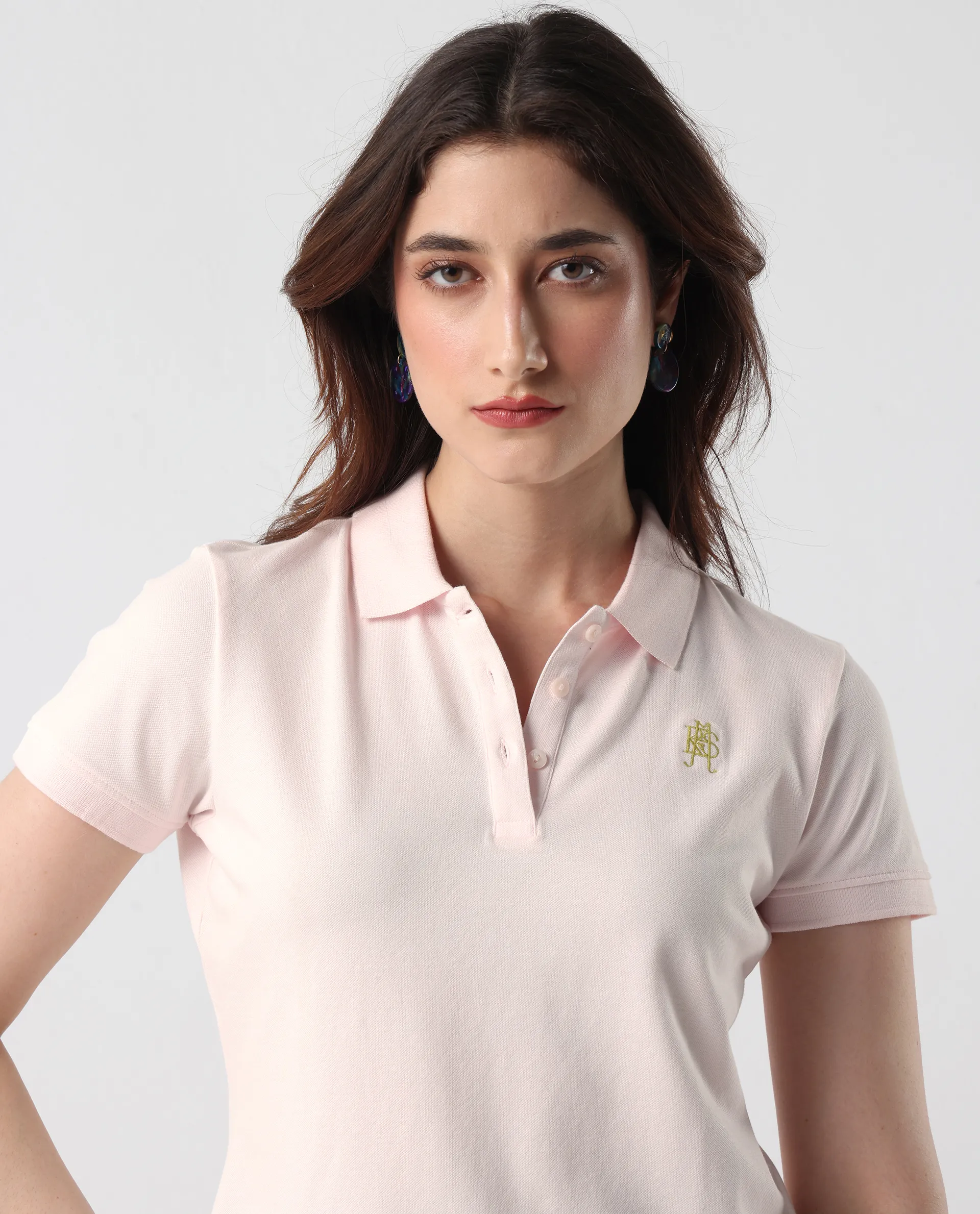 Rareism Women's Logan Light Pink Cotton Blend Polo Neck Plain Regular Fit Polo - Image 4