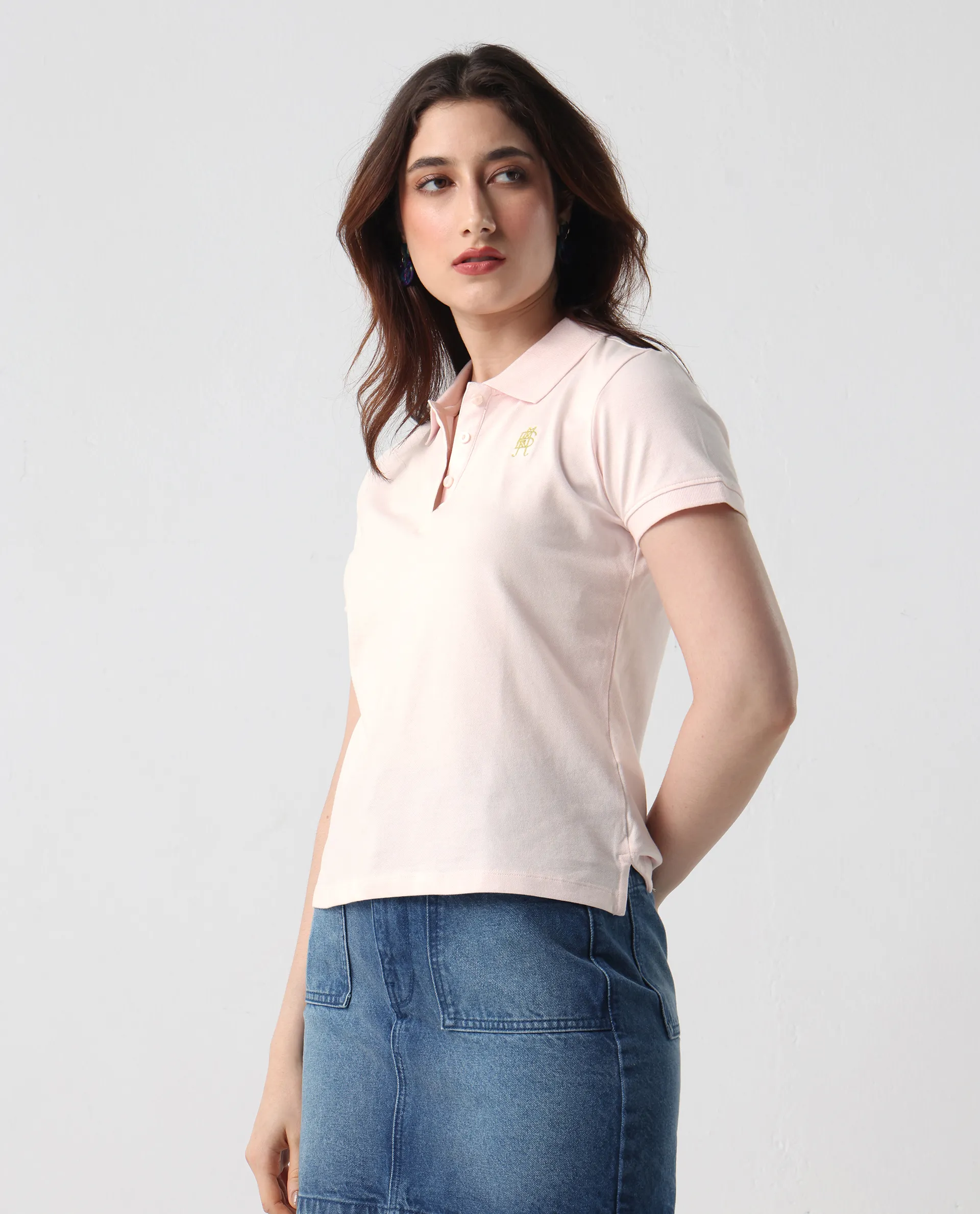 Rareism Women's Logan Light Pink Cotton Blend Polo Neck Plain Regular Fit Polo - Image 5