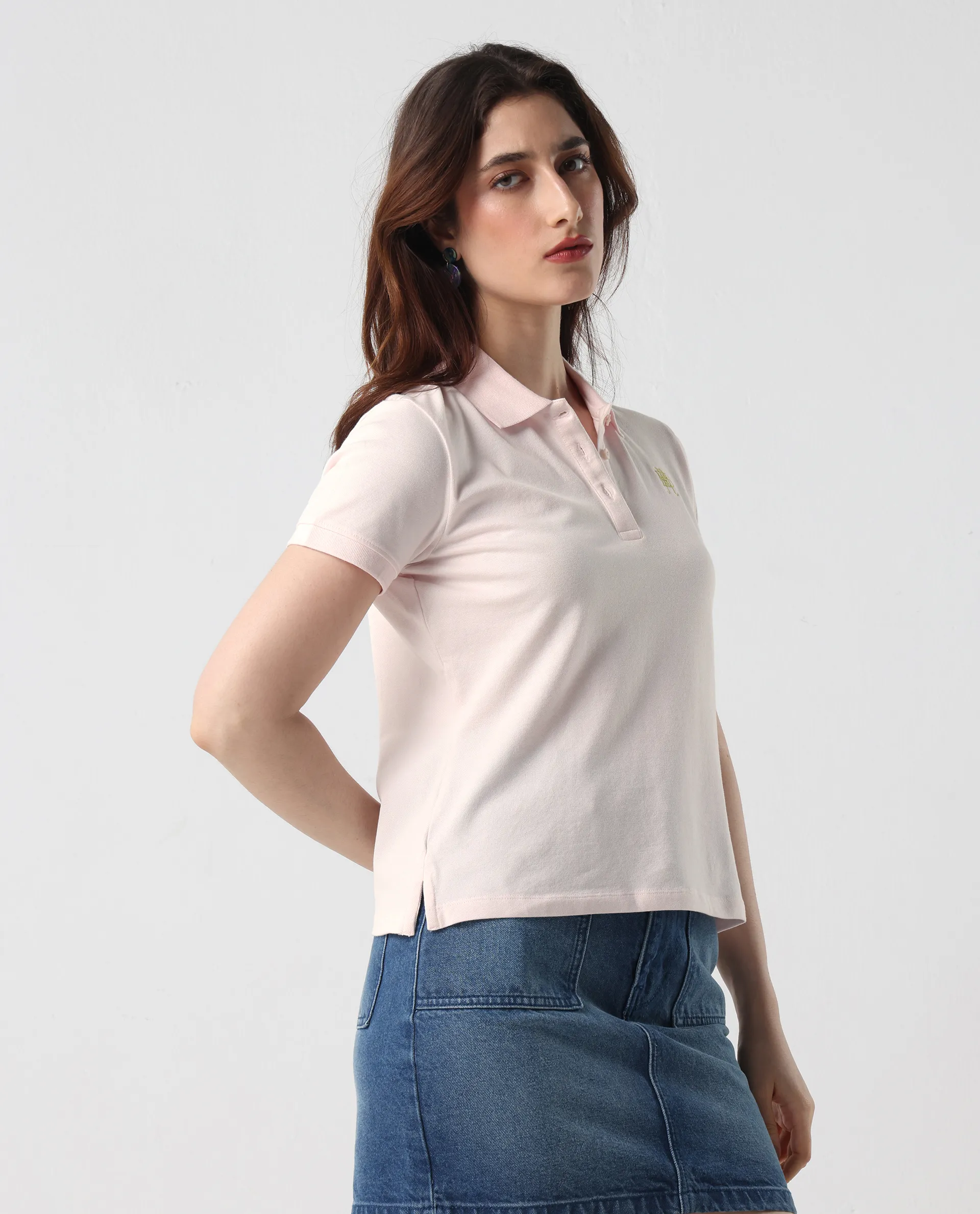 Rareism Women's Logan Light Pink Cotton Blend Polo Neck Plain Regular Fit Polo - Image 6