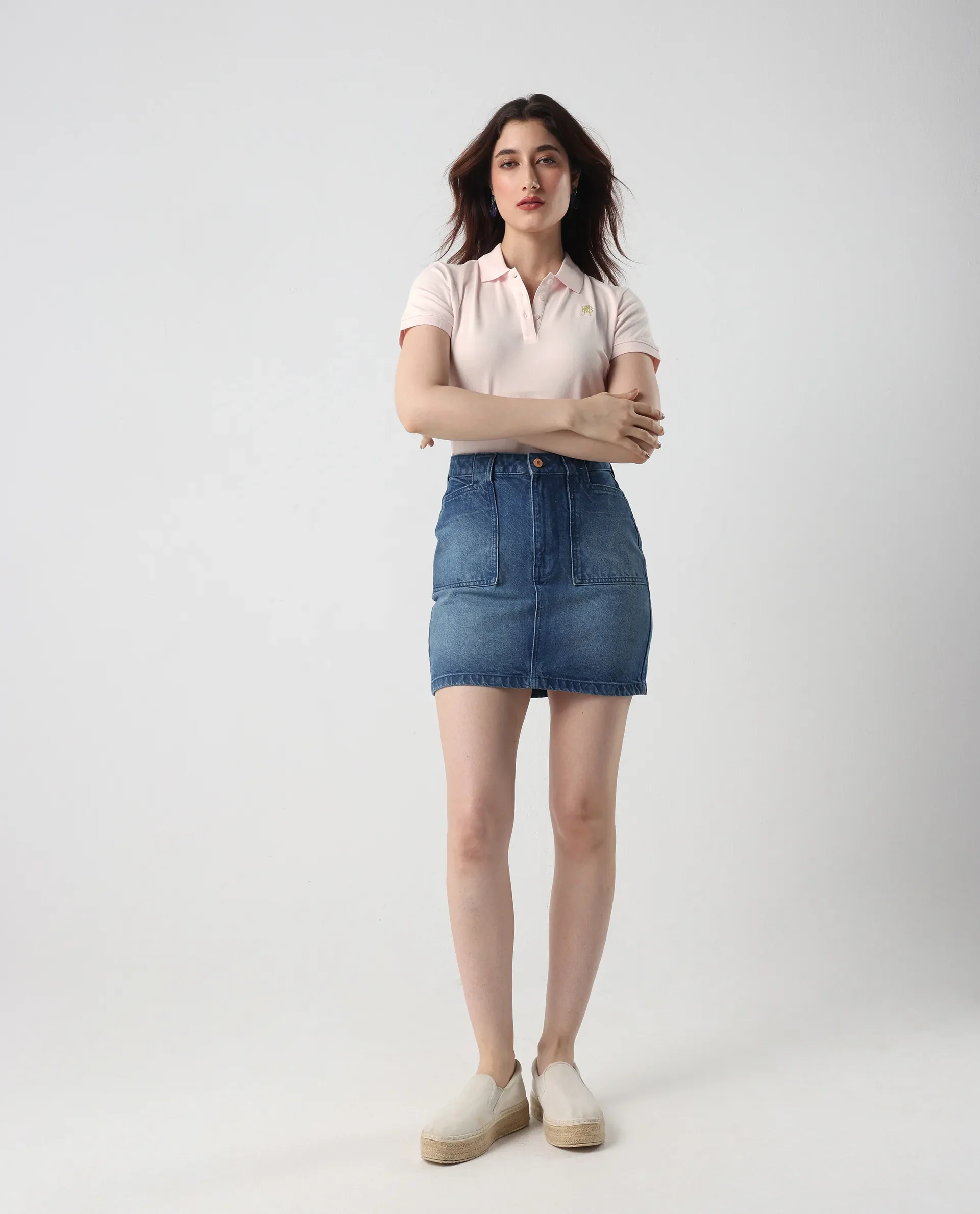 Rareism Women's Logan Light Pink Cotton Blend Polo Neck Plain Regular Fit Polo - Image 7