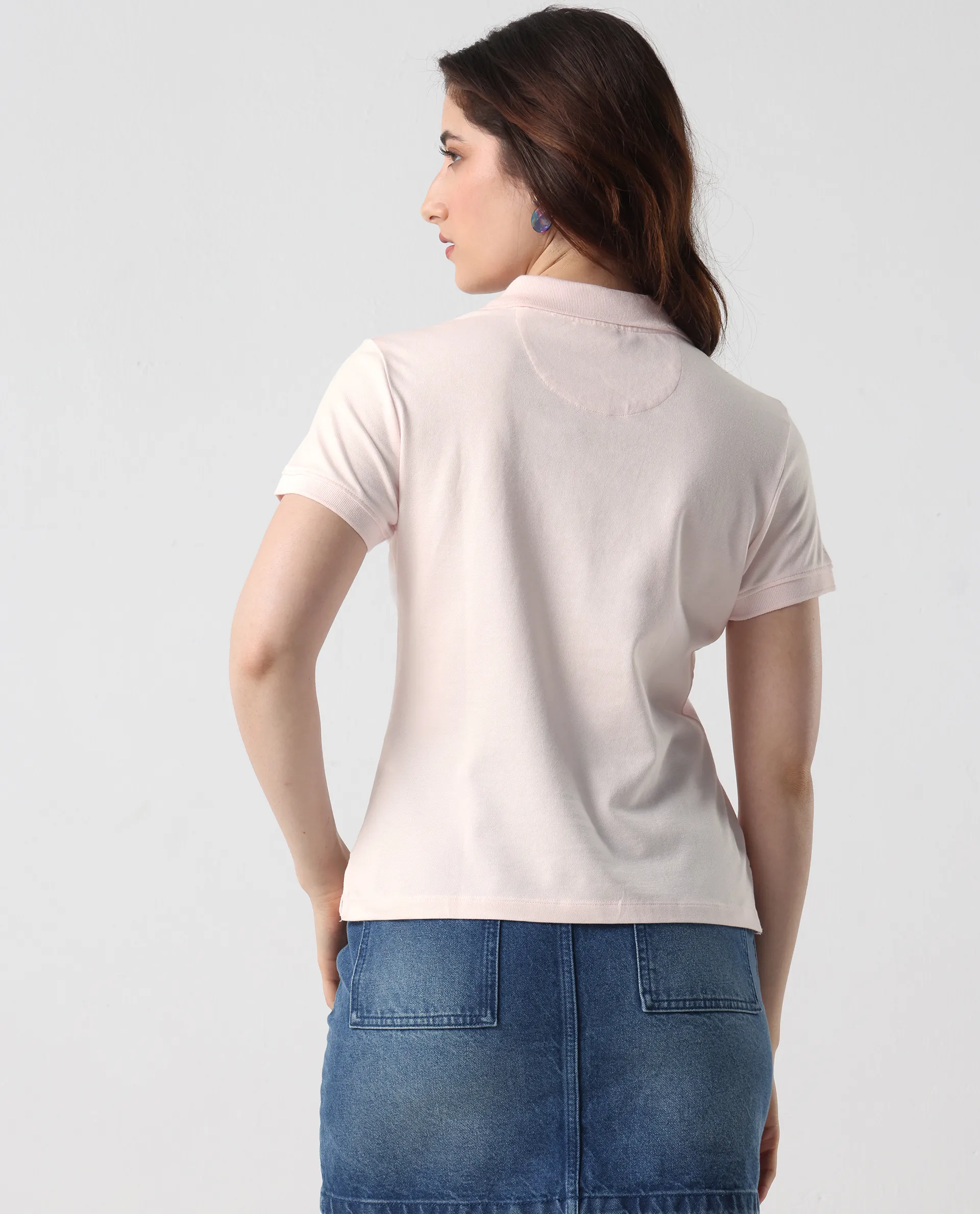 Rareism Women's Logan Light Pink Cotton Blend Polo Neck Plain Regular Fit Polo - Image 8