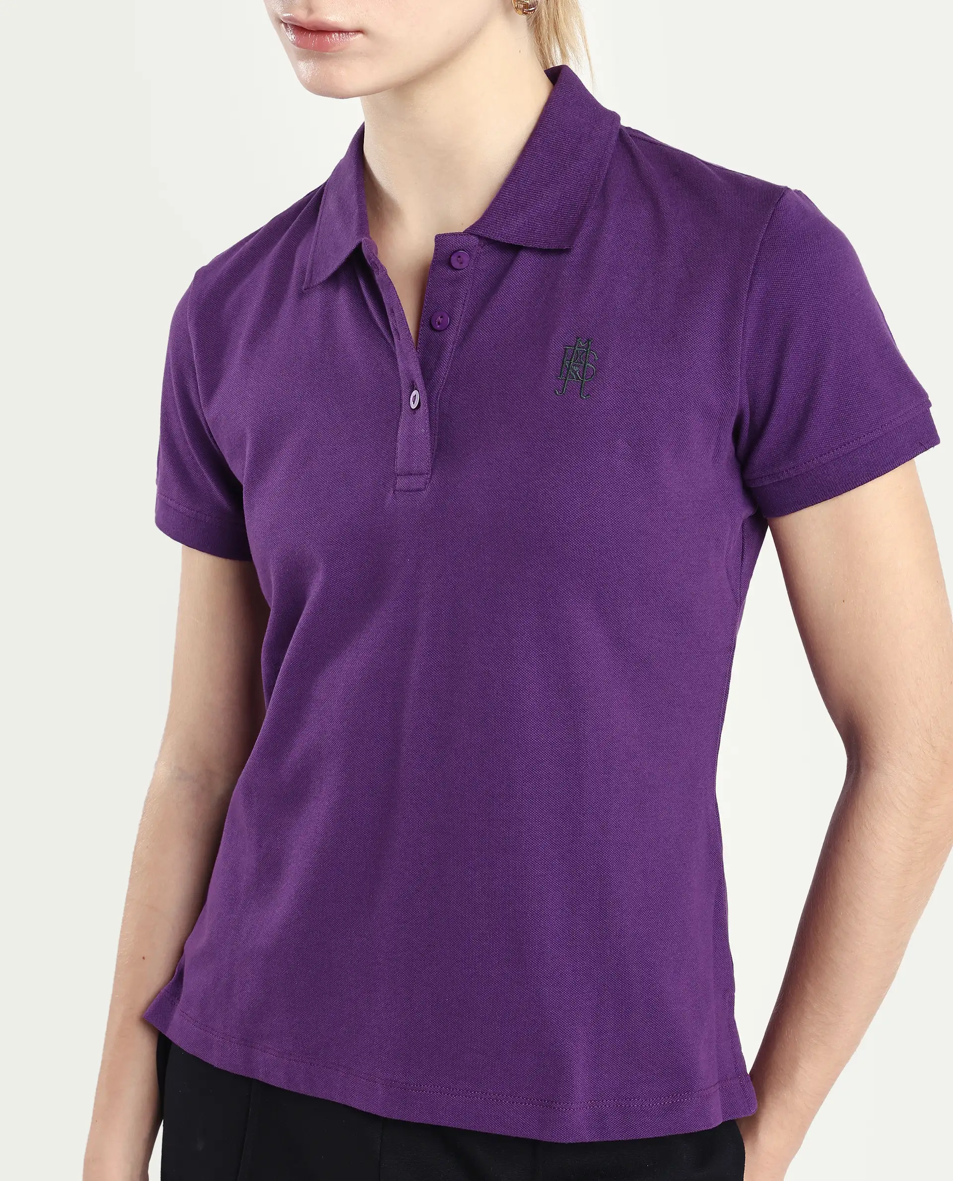 Rareism Women's Logan Purple Cotton Blend Polo Neck Plain Regular Fit Polo - Image 3