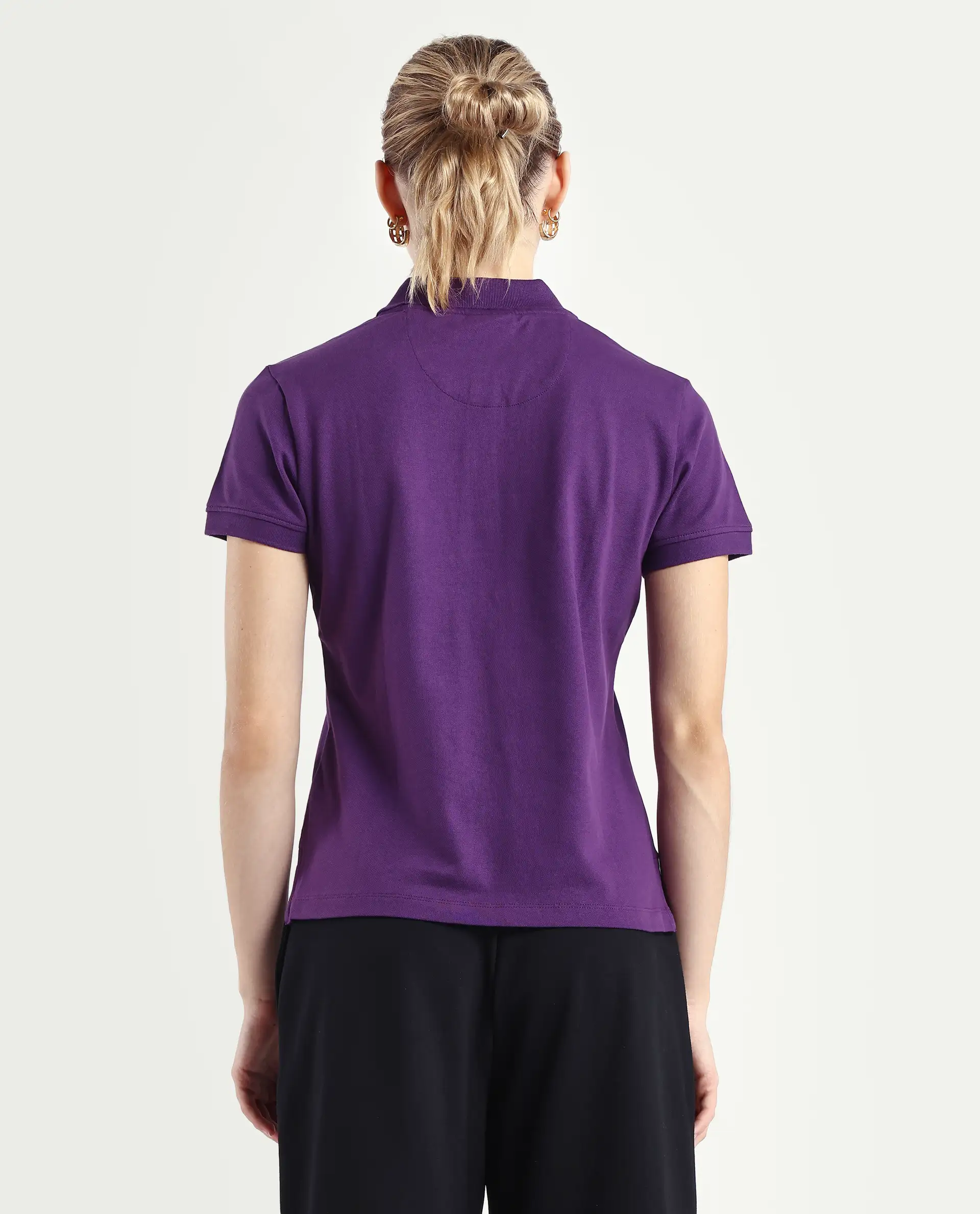 Rareism Women's Logan Purple Cotton Blend Polo Neck Plain Regular Fit Polo - Image 7