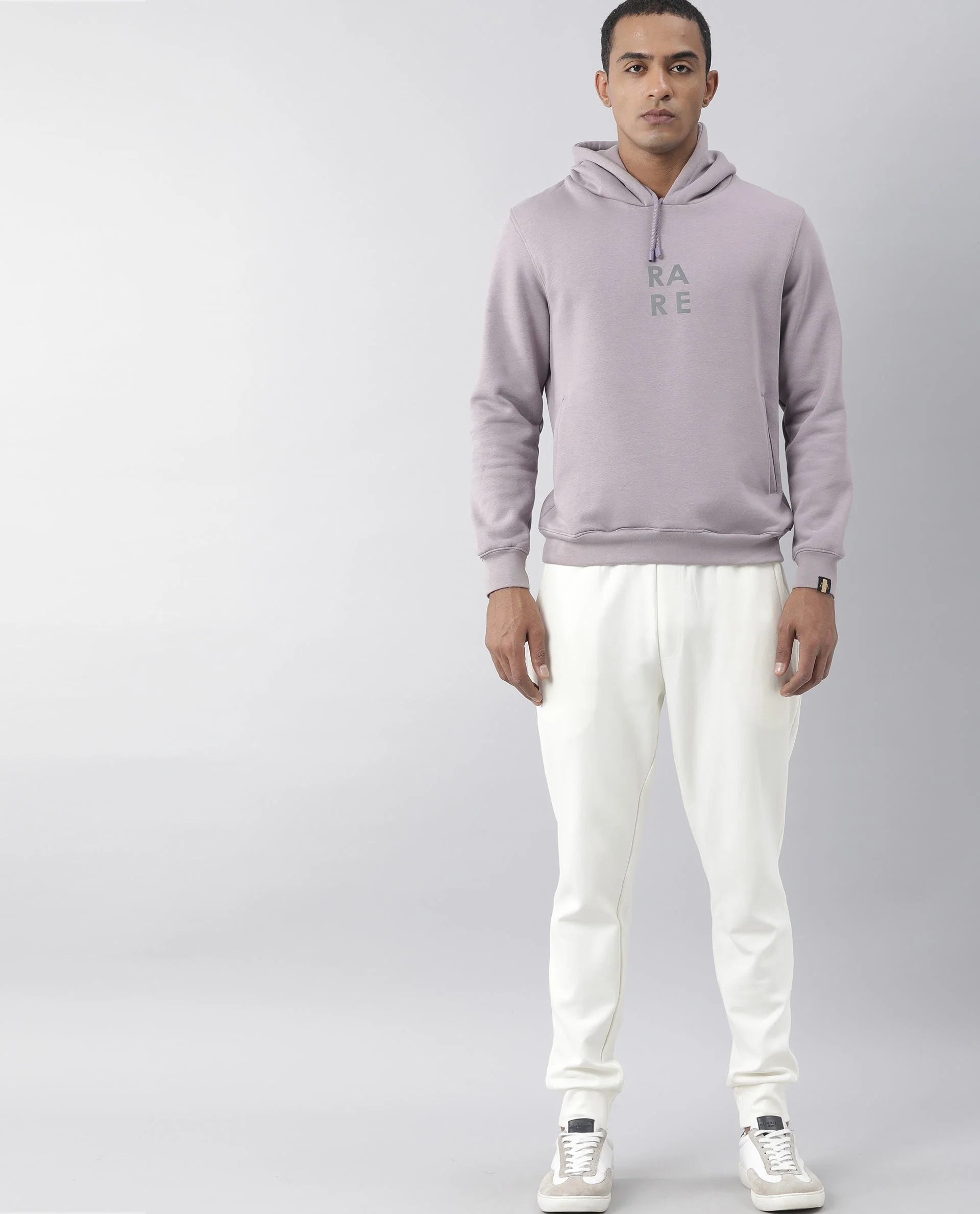 Rare Rabbit Men's Loggs Purple Cotton Plain Slim Fit Full Sleeve Hooded Sweatshirt - Image 4