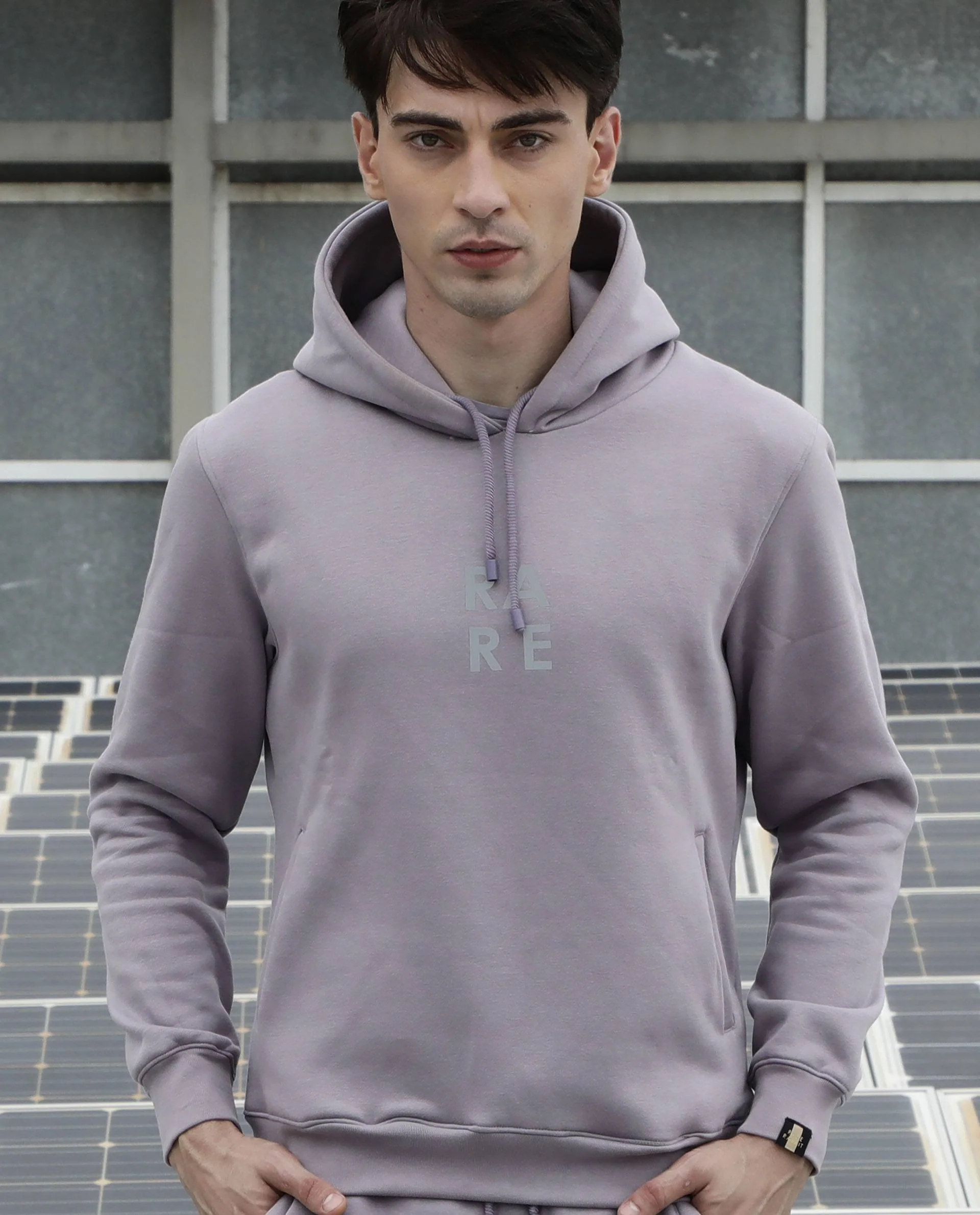 Rare Rabbit Men's Loggs Purple Cotton Plain Slim Fit Full Sleeve Hooded Sweatshirt - Image 5