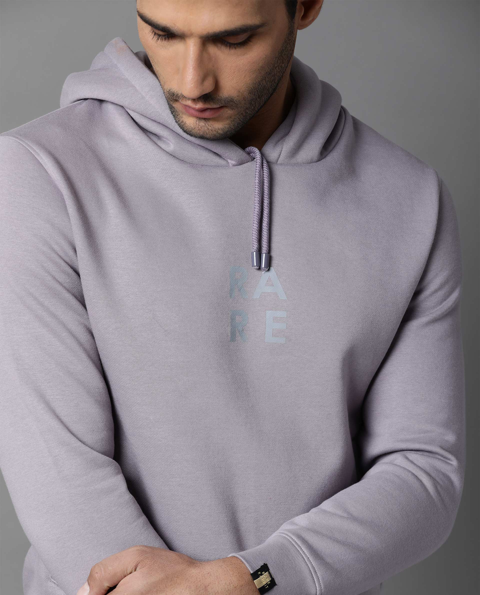 Rare Rabbit Men's Loggs Purple Cotton Plain Slim Fit Full Sleeve Hooded Sweatshirt - Image 6