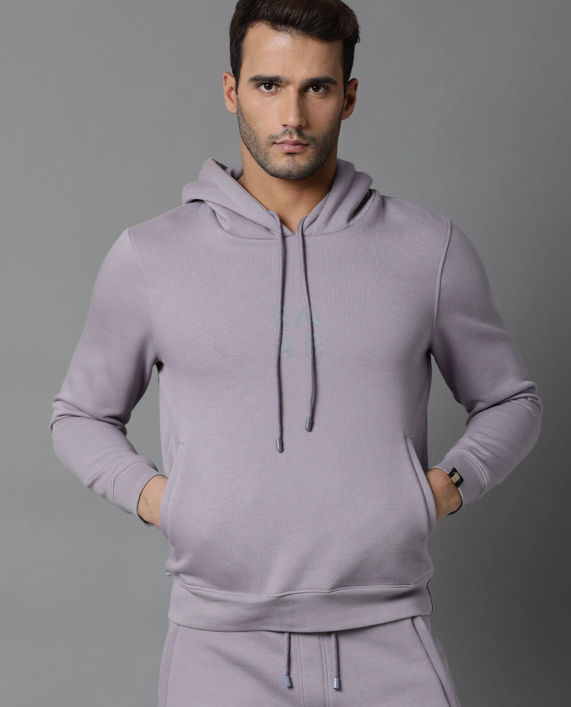 Rare Rabbit Men's Loggs Purple Cotton Plain Slim Fit Full Sleeve Hooded Sweatshirt - Image 7