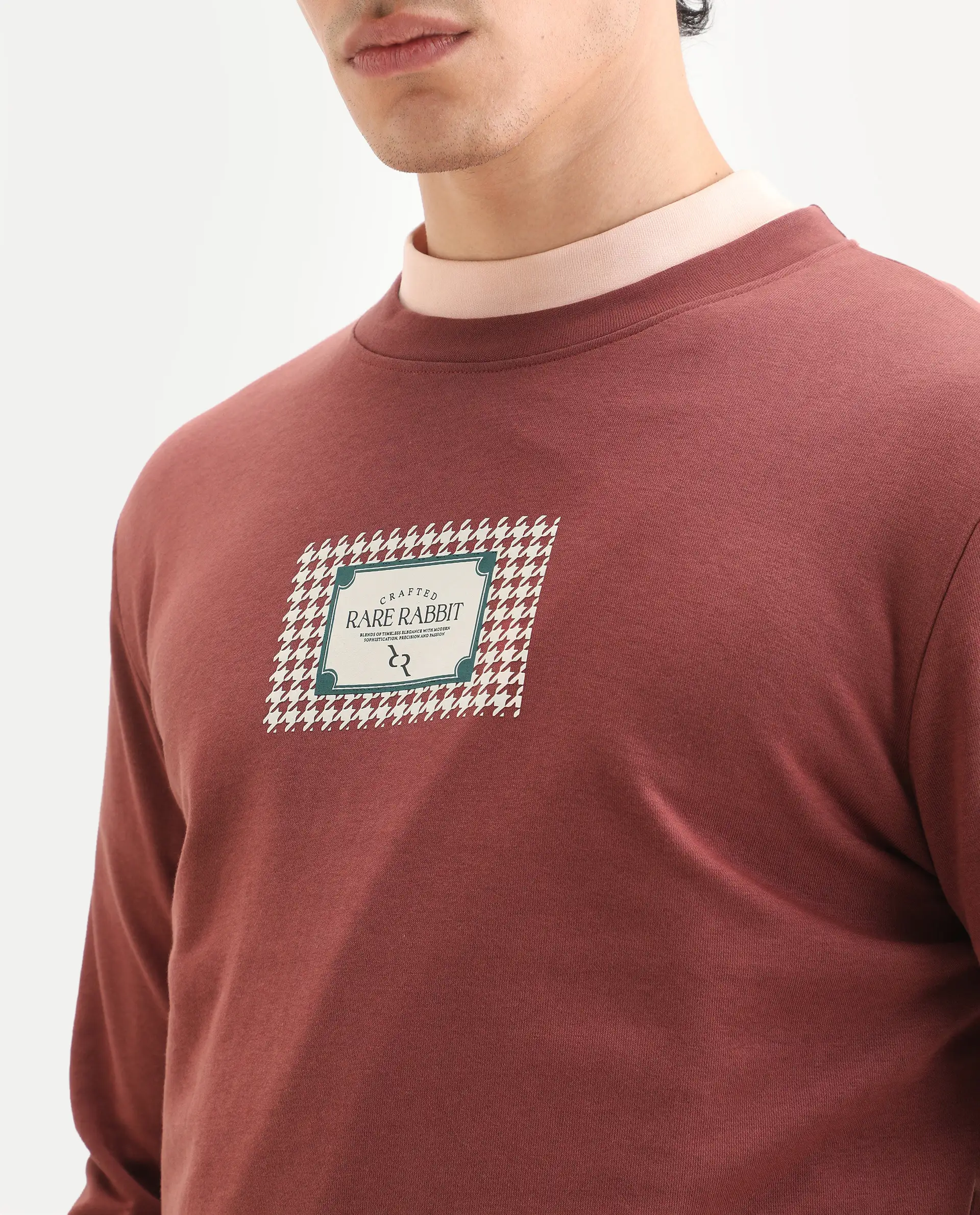 Rare Rabbit Men's Login Rust Cotton Blend Graphic Print Regular Fit Full Sleeve Crew Neck Sweatshirt - Image 3