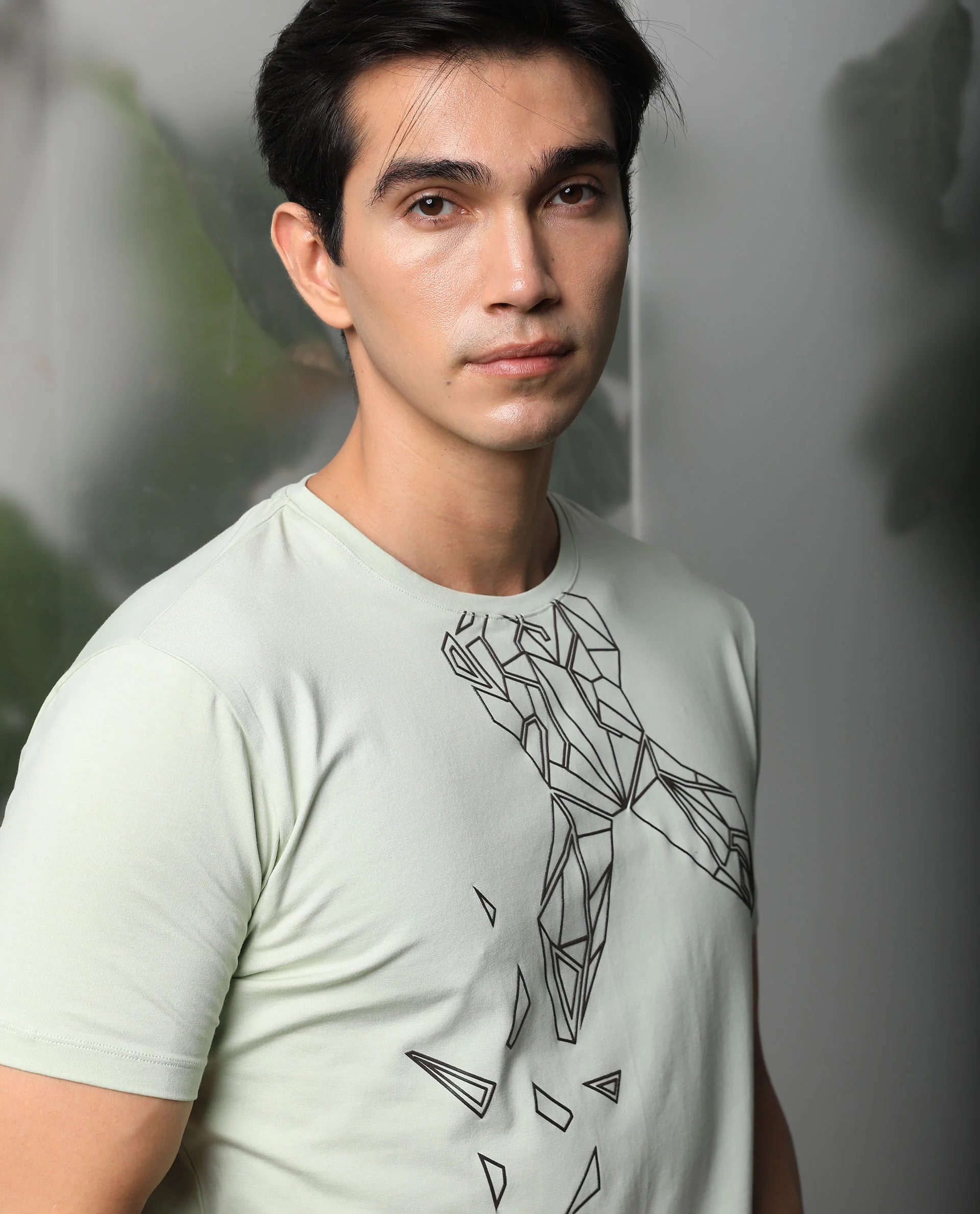 Rare Rabbit Men's Loginn Olive Cotton Graphic Print Slim Fit Half Sleeve Crew Neck T-Shirt - Image 4