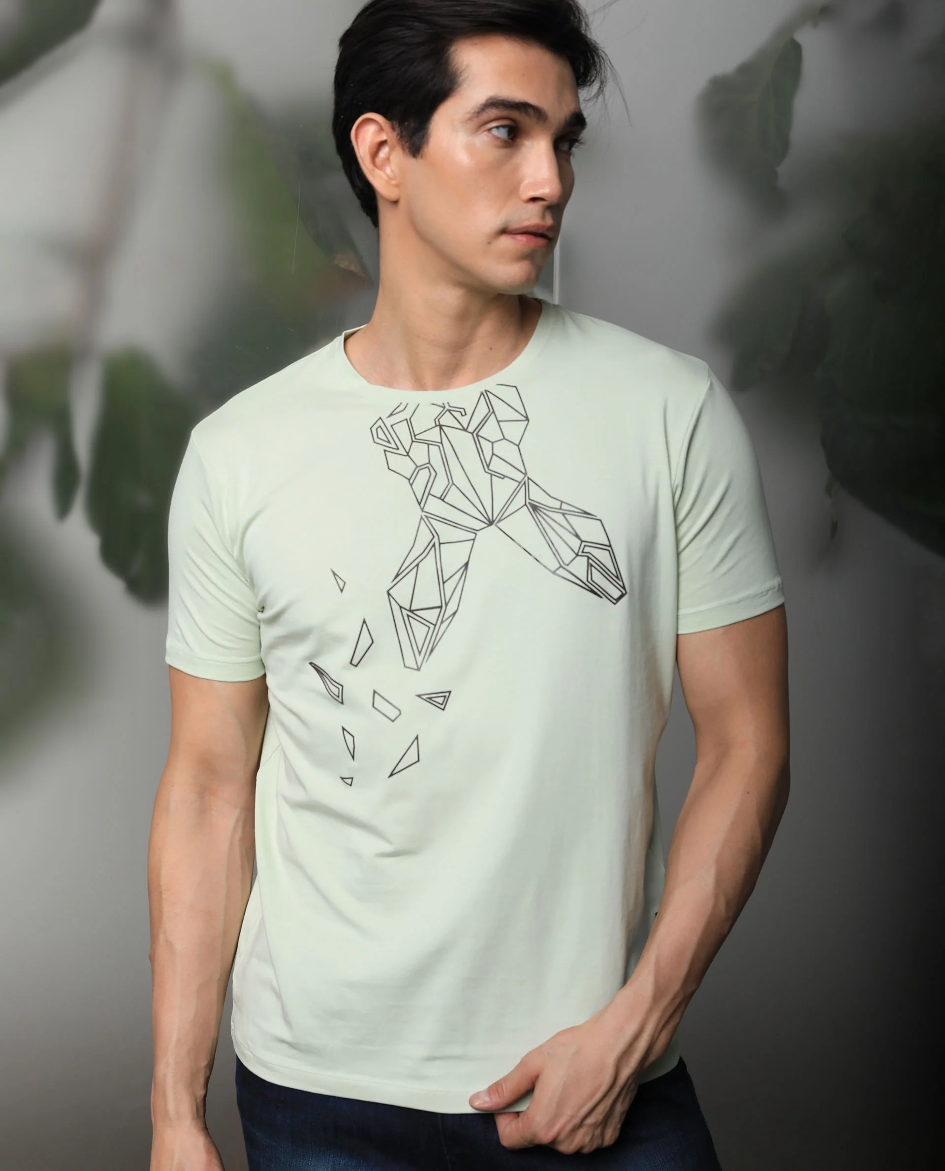 Rare Rabbit Men's Loginn Olive Cotton Graphic Print Slim Fit Half Sleeve Crew Neck T-Shirt - Image 5