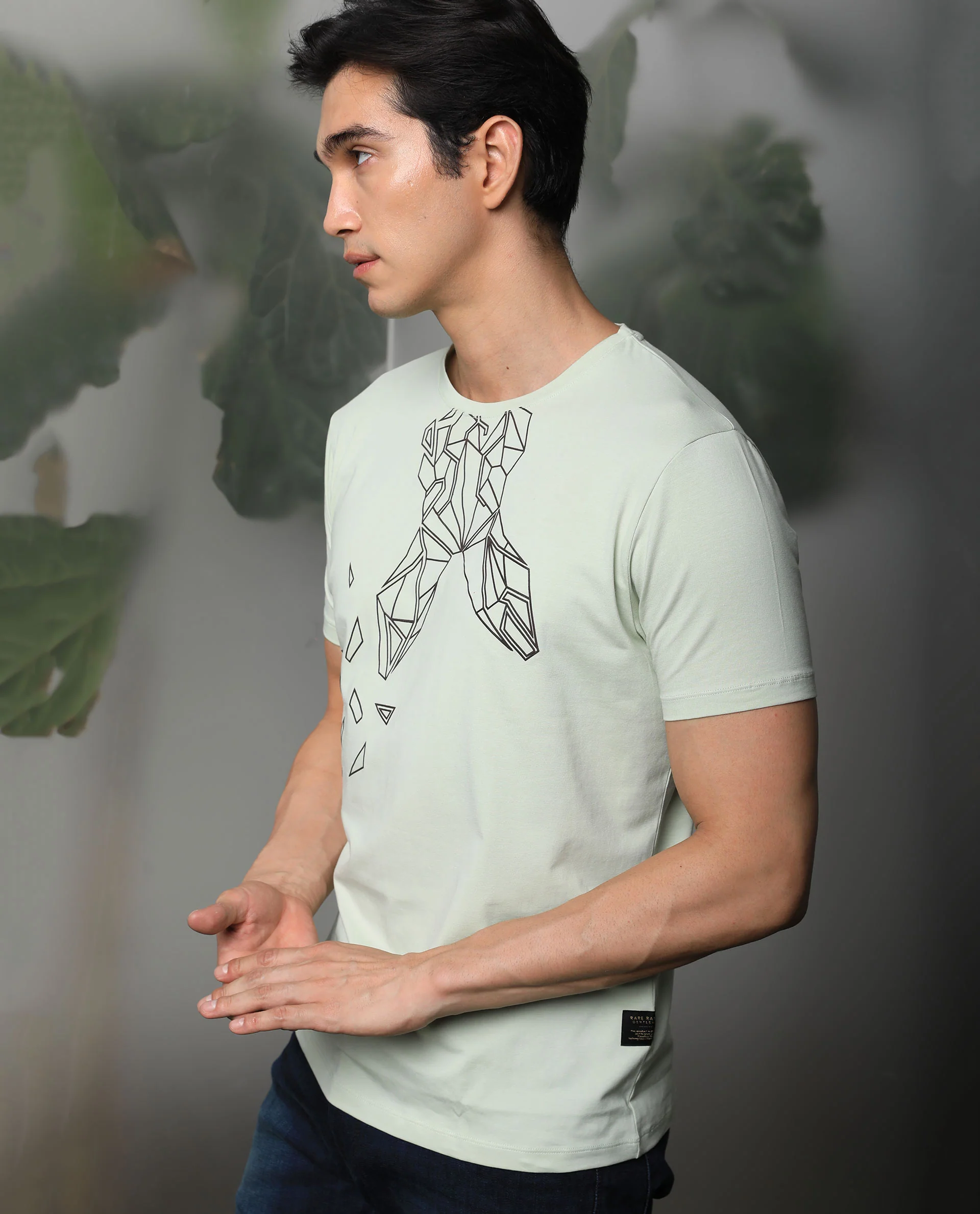 Rare Rabbit Men's Loginn Olive Cotton Graphic Print Slim Fit Half Sleeve Crew Neck T-Shirt - Image 6