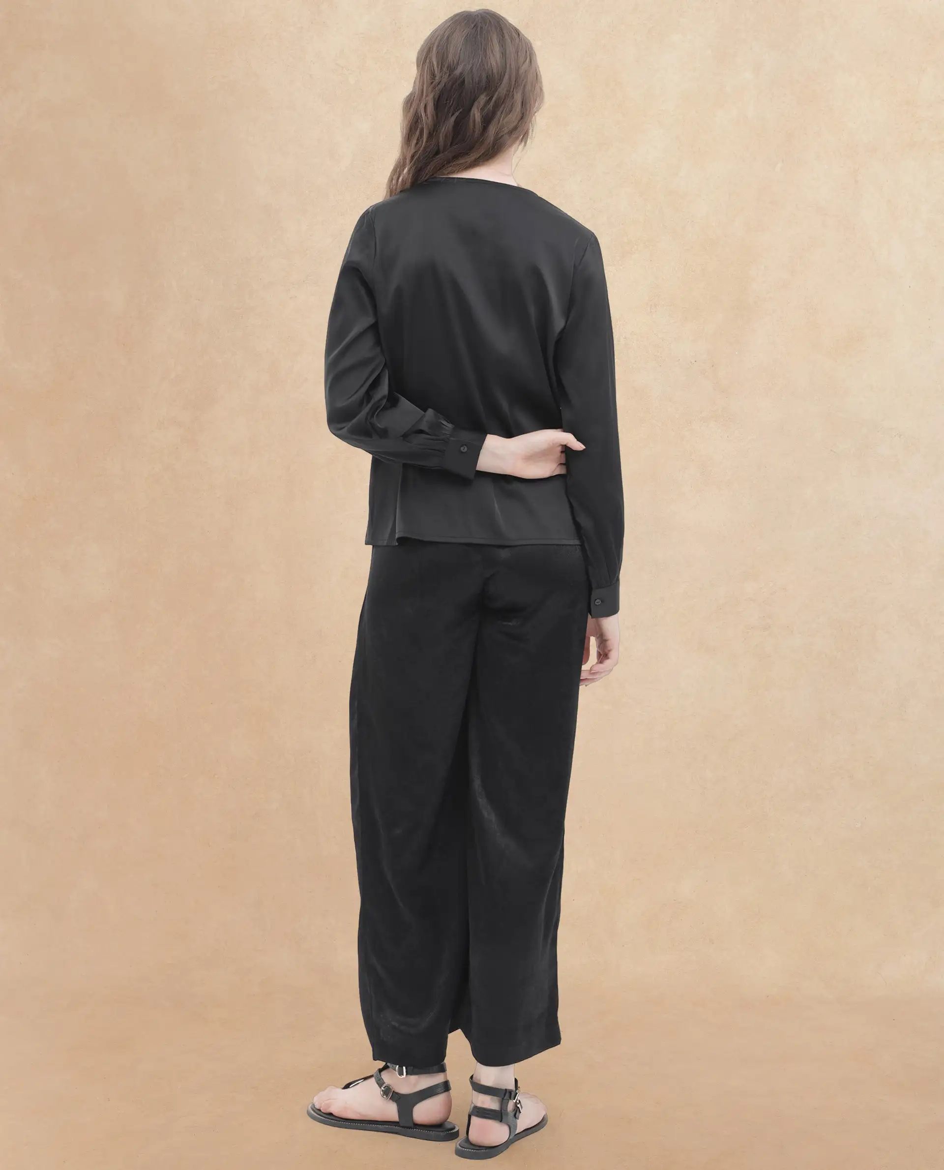 Rareism Women's Lohan Black Polyester V-Neck Plain Cuffed Sleeve Regular Fit Top - Image 7