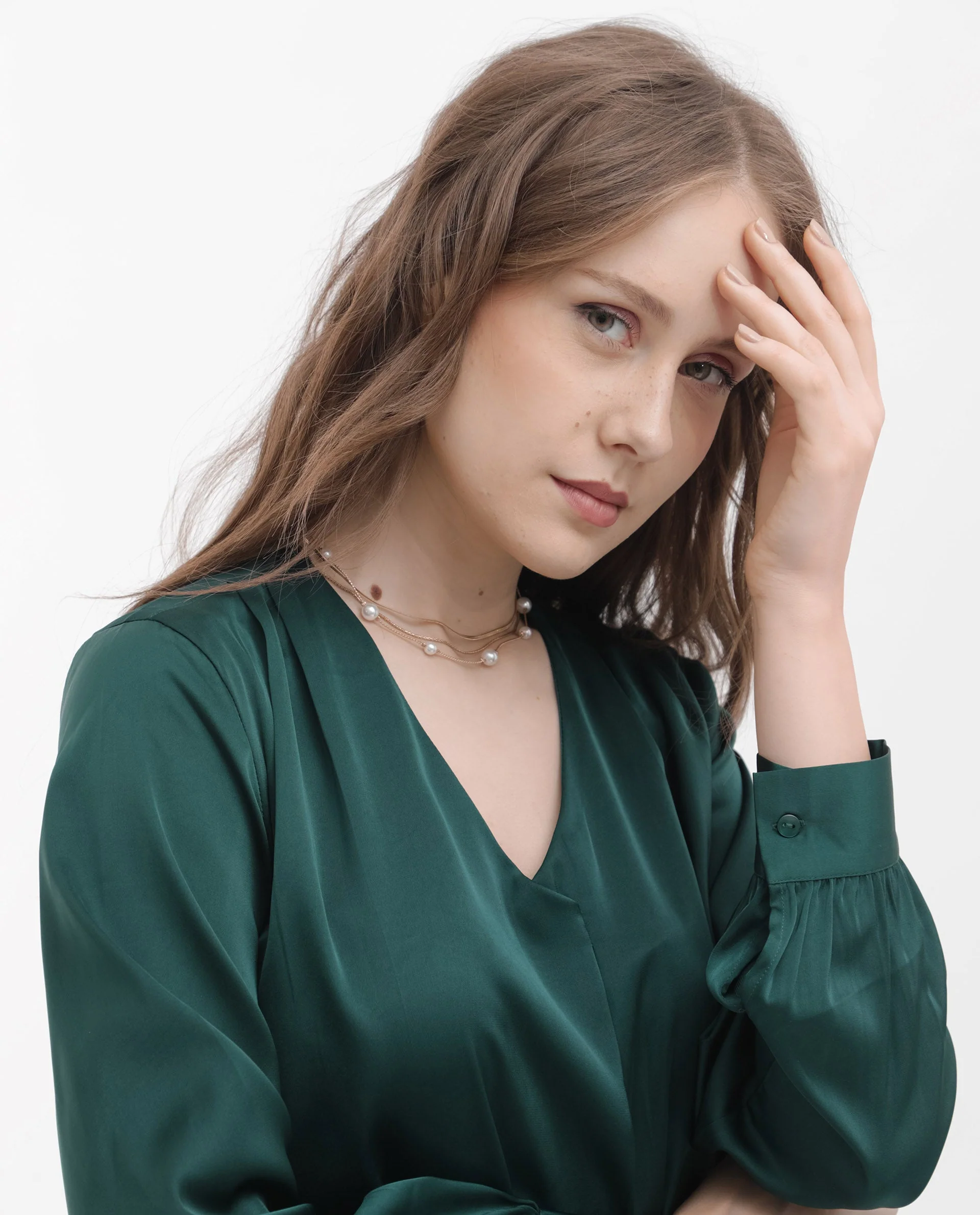 Rareism Women's Lohan Dark Green Polyester V-Neck Plain Cuffed Sleeve Regular Fit Top - Image 7
