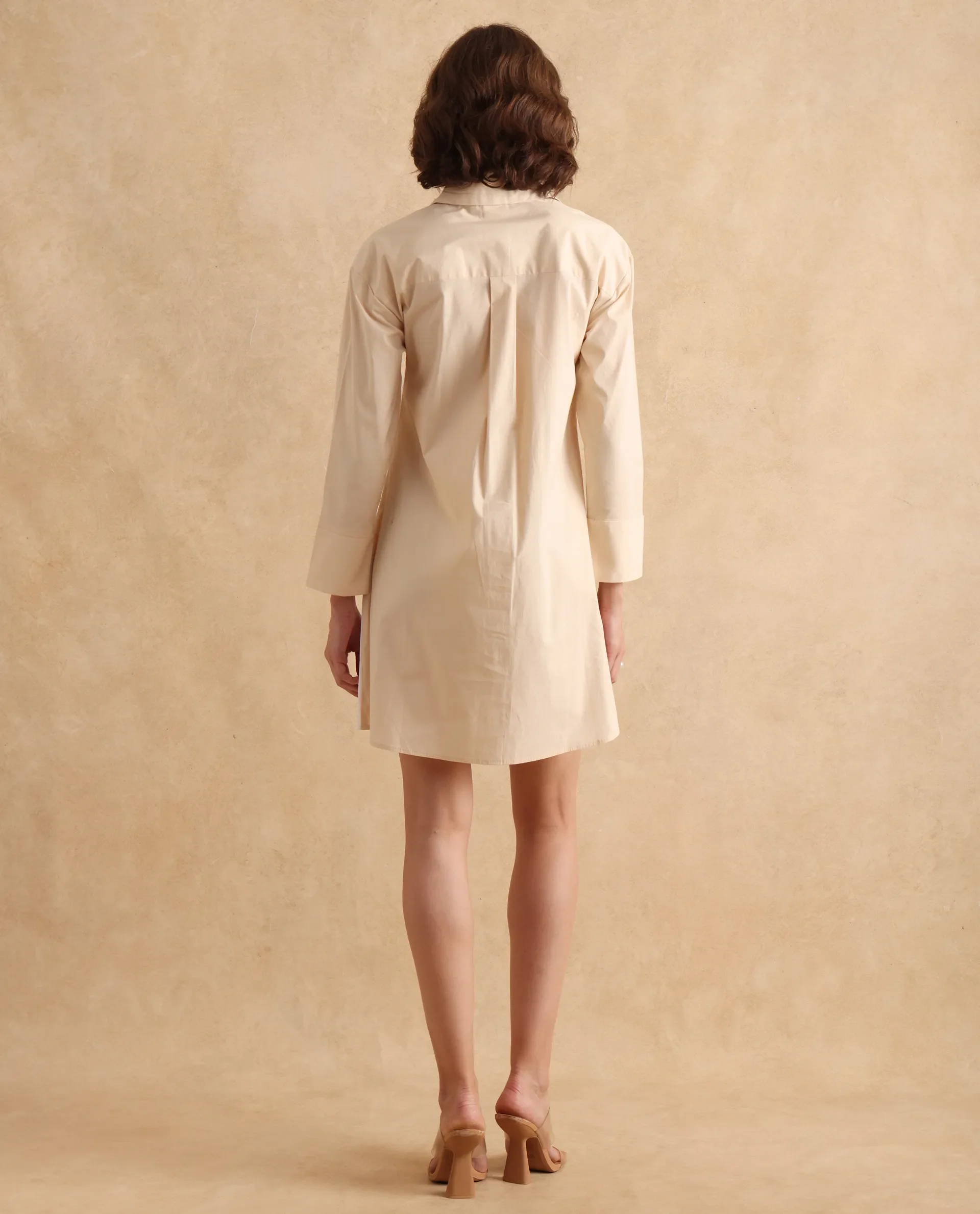 Rareism Women's Loibx White Cotton Spread Collar Color Block Cuffed Sleeve Mini Straight Fit Dress - Image 8