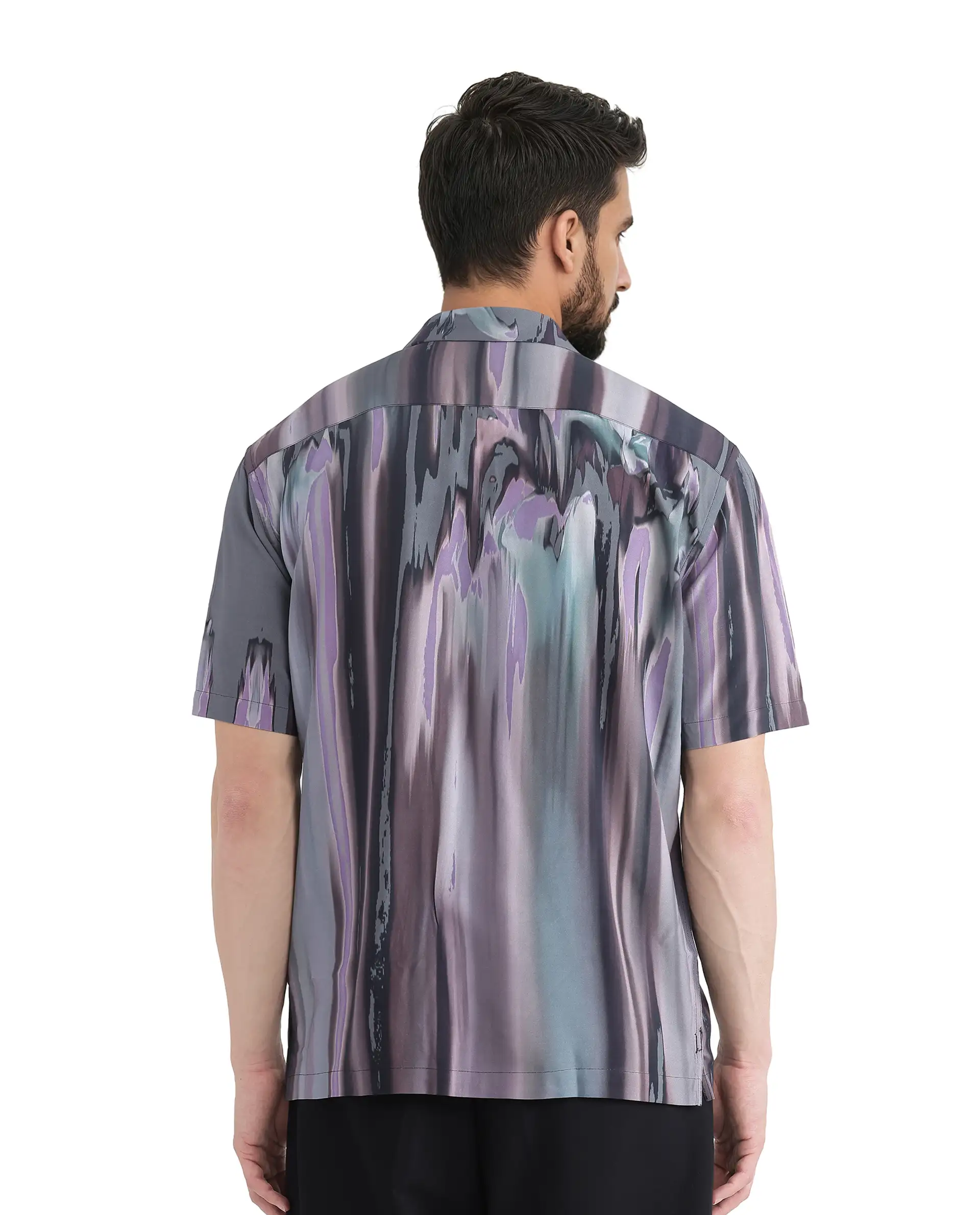 Rare Rabbit Men's Loid Black Viscose Abstract Print Boxy Fit Half Sleeve Cuban Collar Shirt - Image 4