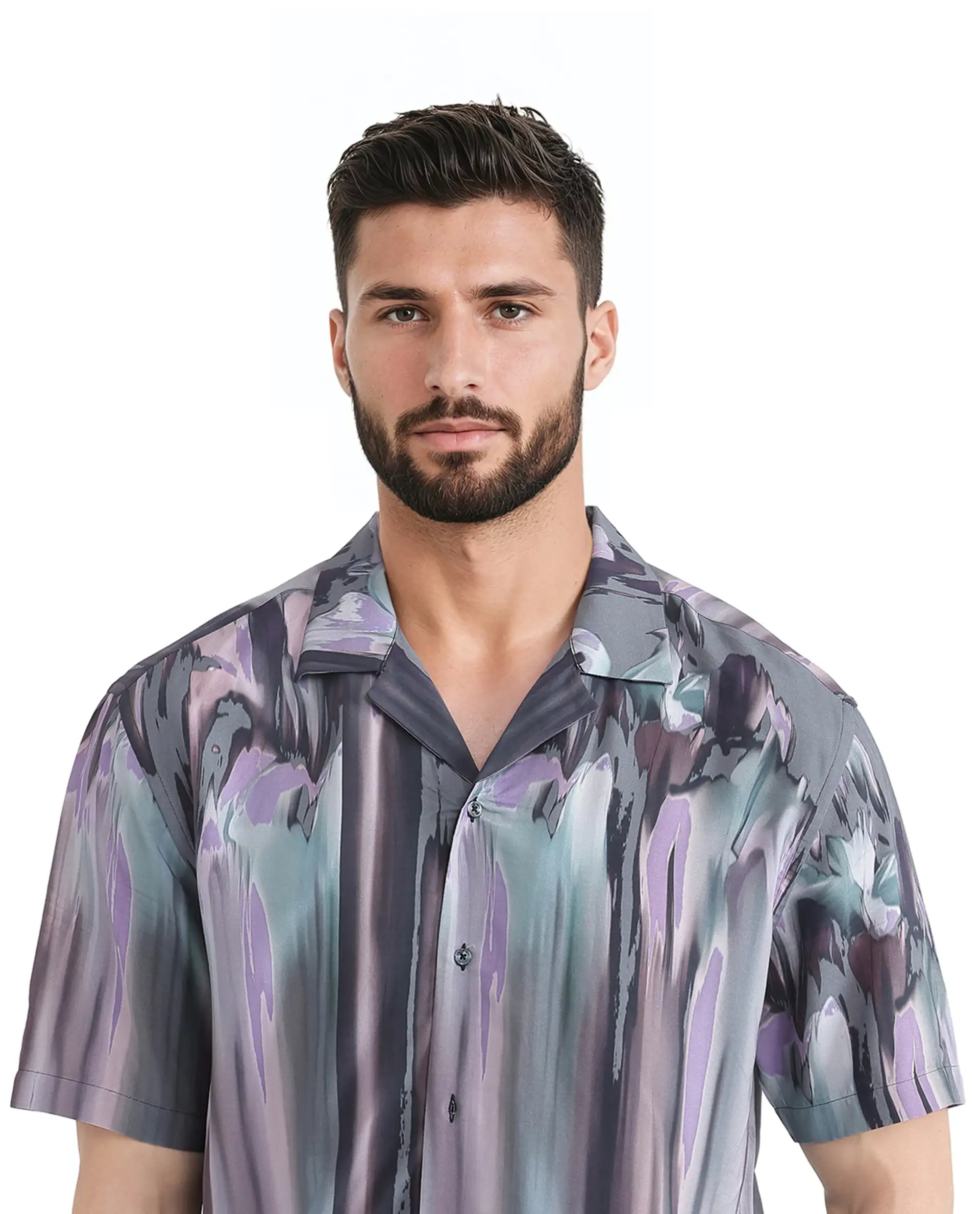 Rare Rabbit Men's Loid Black Viscose Abstract Print Boxy Fit Half Sleeve Cuban Collar Shirt - Image 5