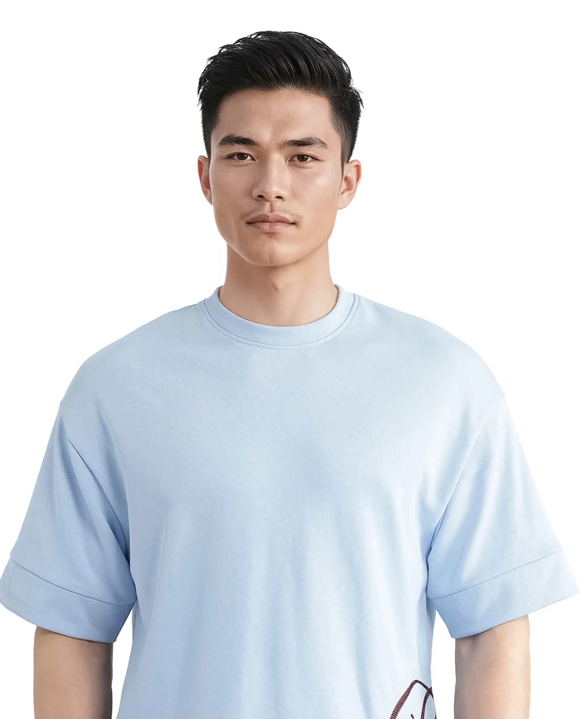 Rare Rabbit Men's Loit Light Blue Cotton Blend Embroidered Oversized Fit Half Sleeve Crew Neck T-Shirt - Image 7