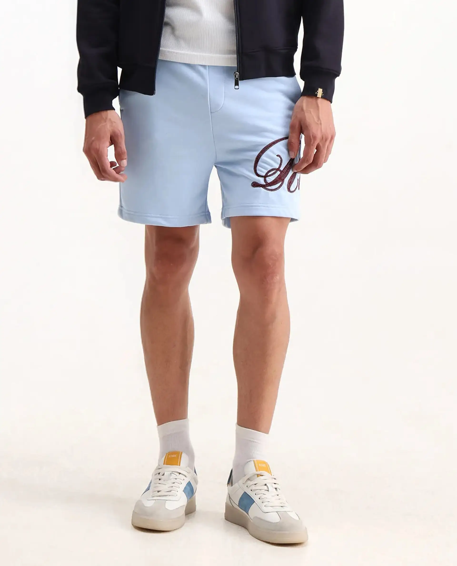 Rare Rabbit Men's Loito Light Blue Cotton Blend Embroidered Regular Fit Shorts - Image 10