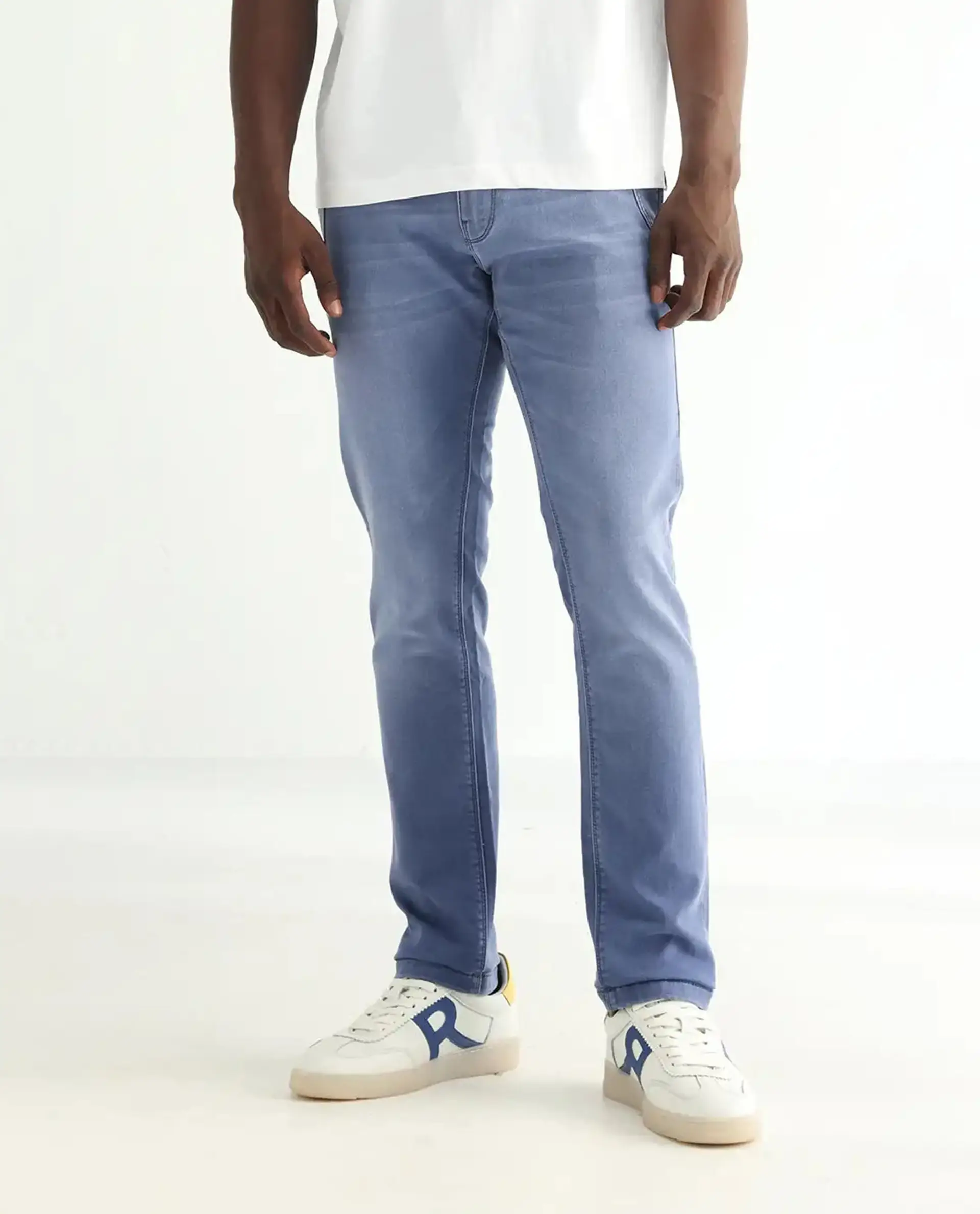 Rare Rabbit Men's Loja Blue Cotton Plain Hawk Slim Fit Jeans - Image 10