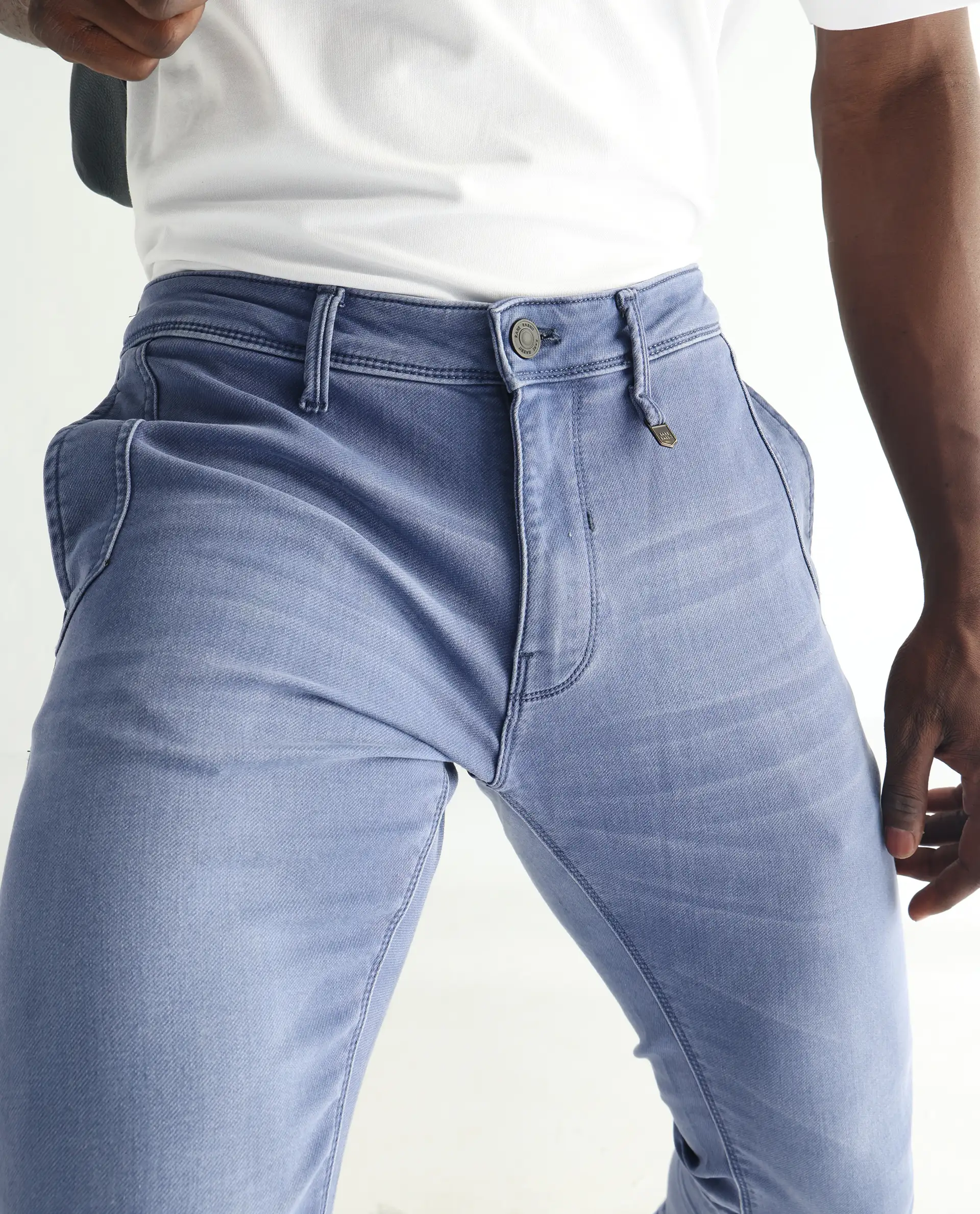 Rare Rabbit Men's Loja Blue Cotton Plain Hawk Slim Fit Jeans - Image 2