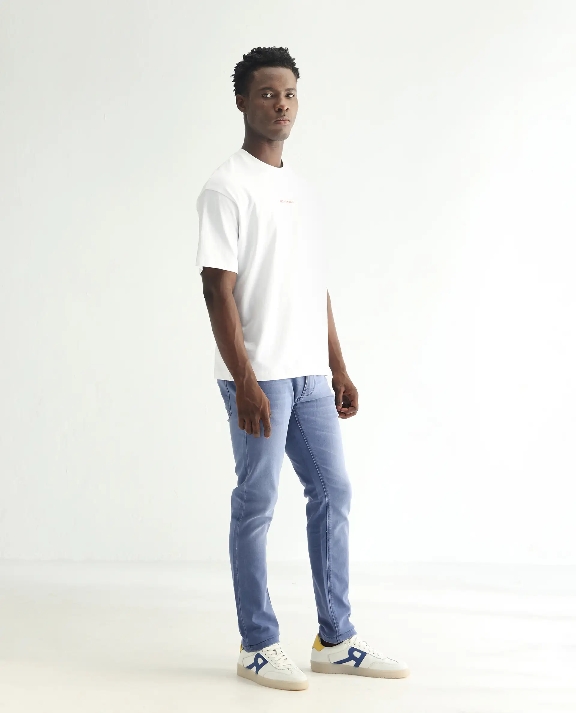 Rare Rabbit Men's Loja Blue Cotton Plain Hawk Slim Fit Jeans - Image 4