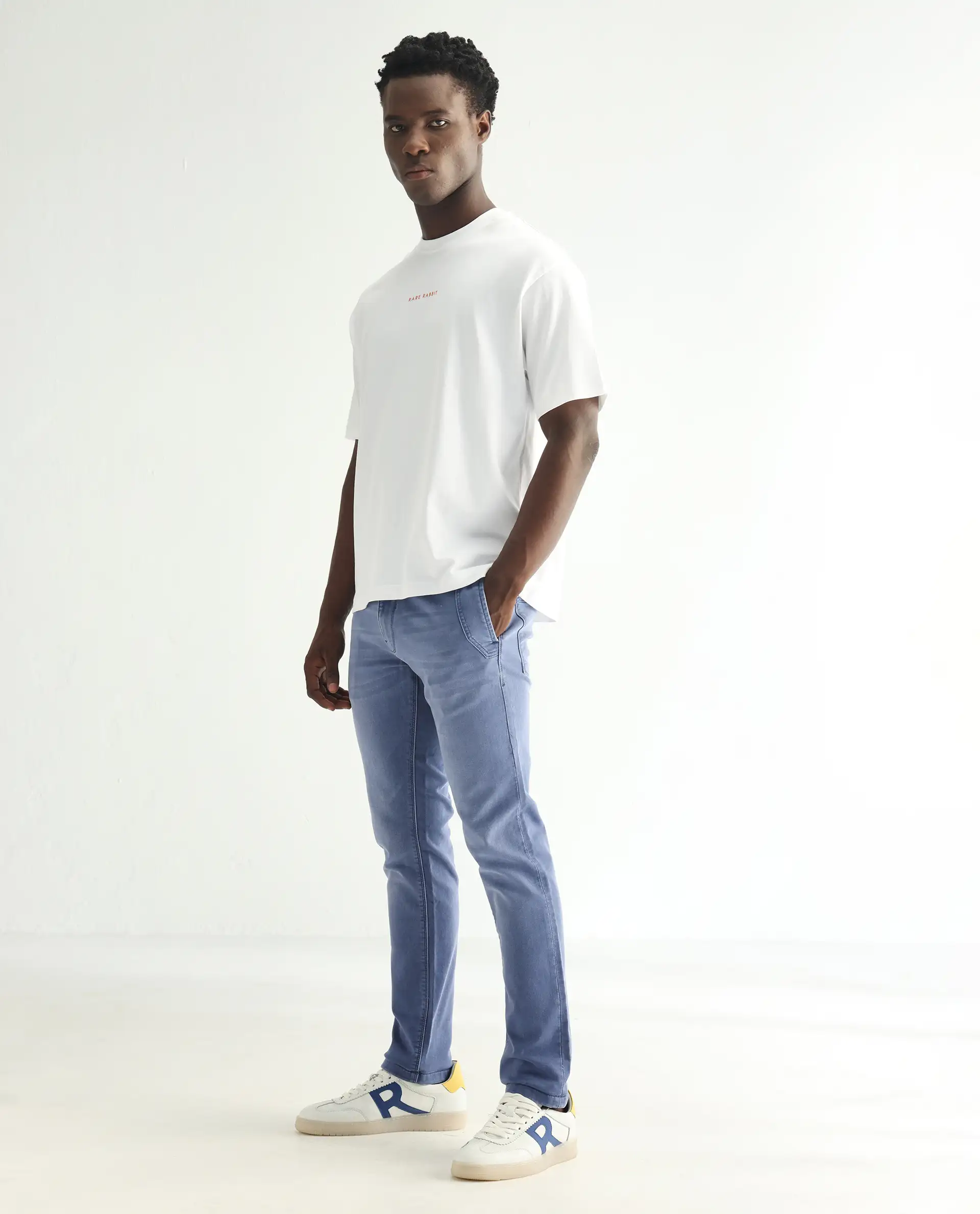 Rare Rabbit Men's Loja Blue Cotton Plain Hawk Slim Fit Jeans - Image 5