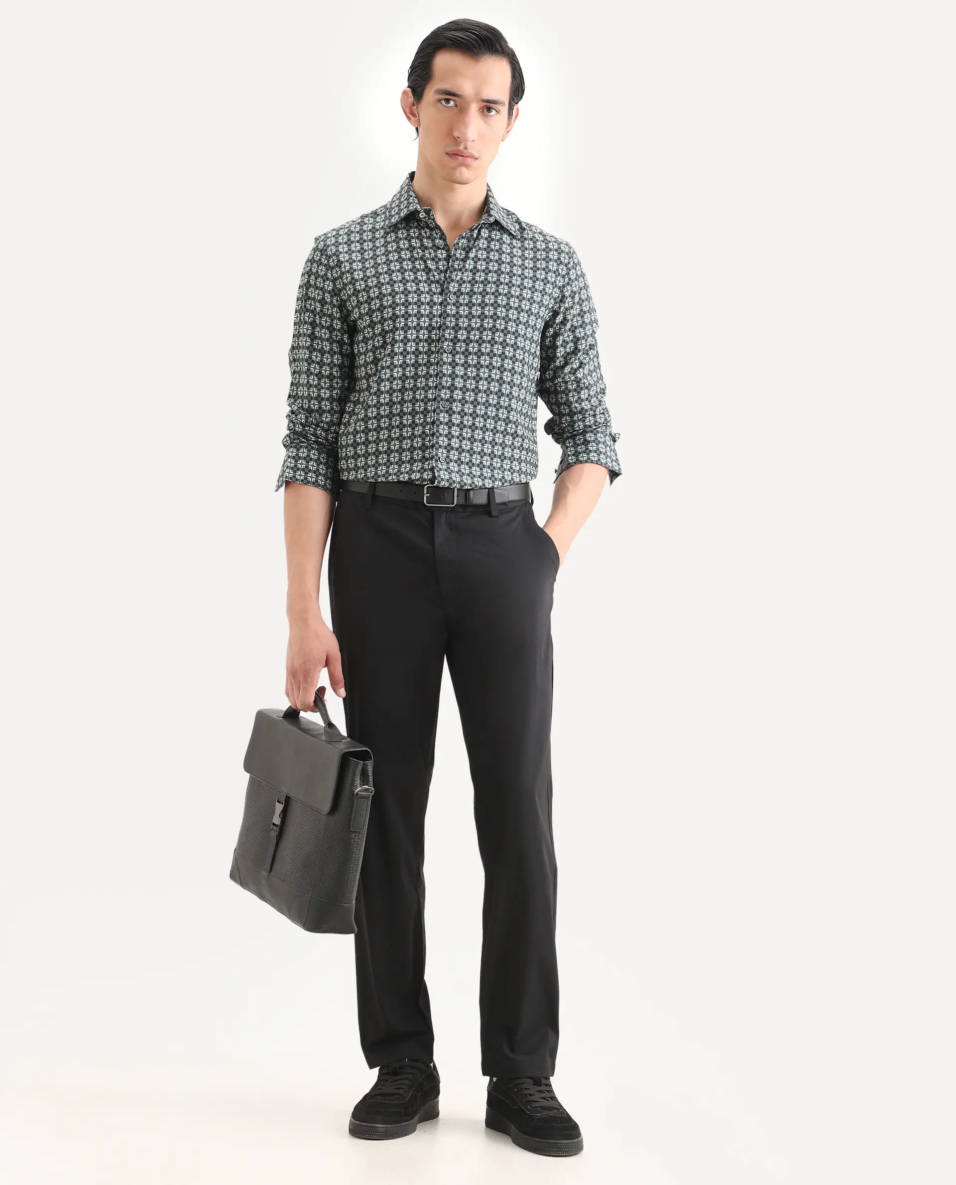 Rare Rabbit Men's Lojo L Dusky Green Viscose Fabric Full Sleeve Spread Collar Regular Fit Geometric Print Shirt - Image 2