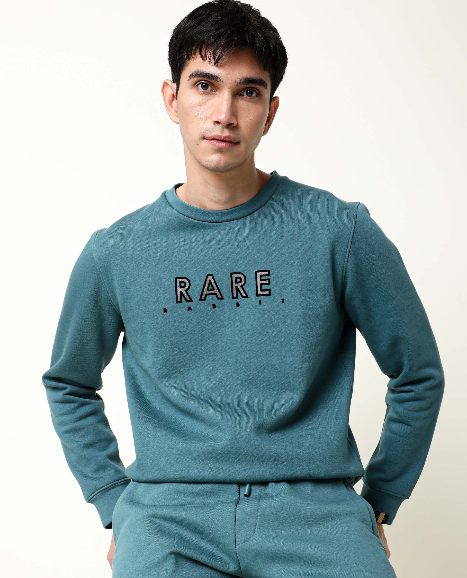 Rare Rabbit Men's Loki Petrol Cotton Graphic Print Slim Fit Full Sleeve Crew Neck Sweatshirt - Image 2