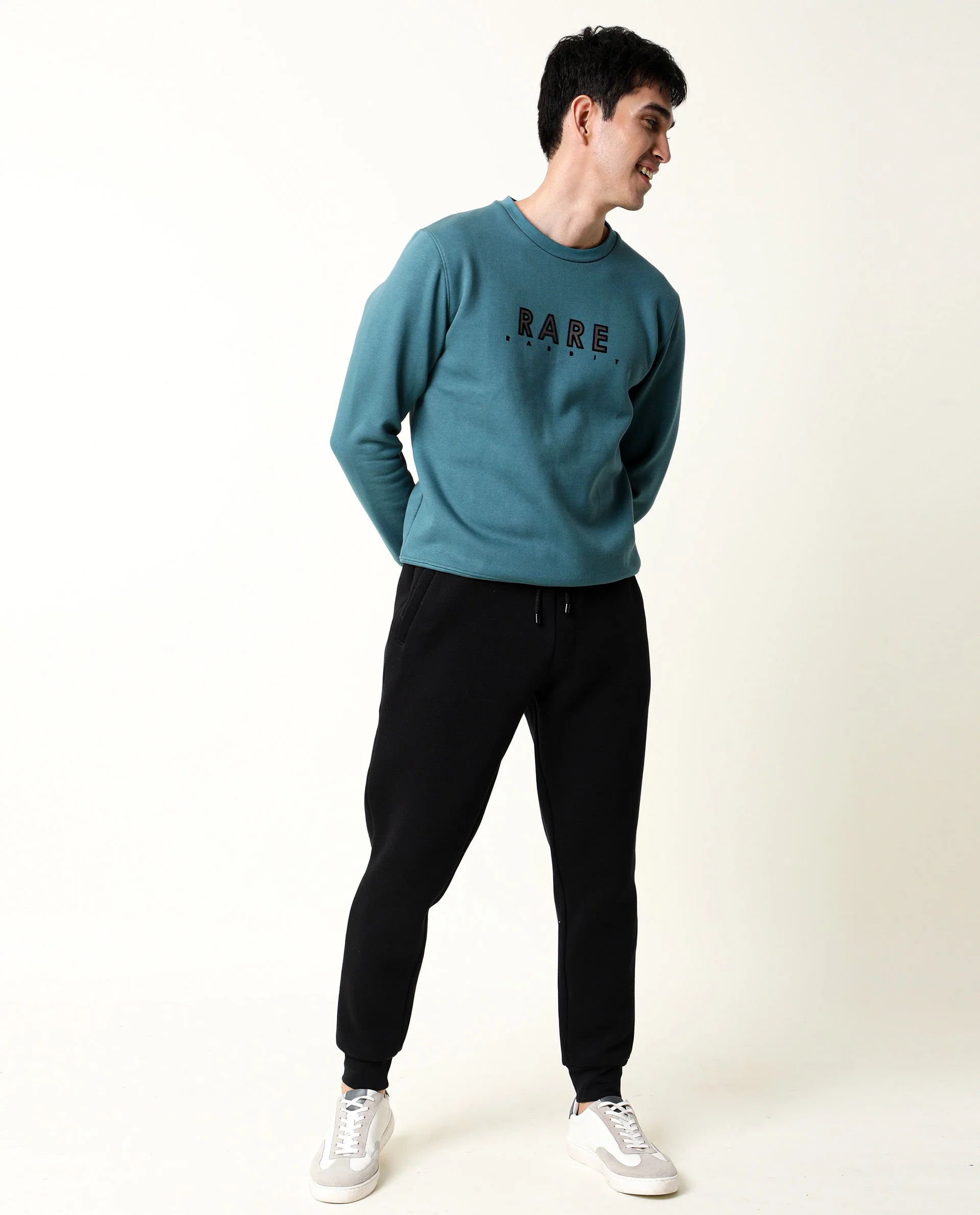 Rare Rabbit Men's Loki Petrol Cotton Graphic Print Slim Fit Full Sleeve Crew Neck Sweatshirt - Image 7