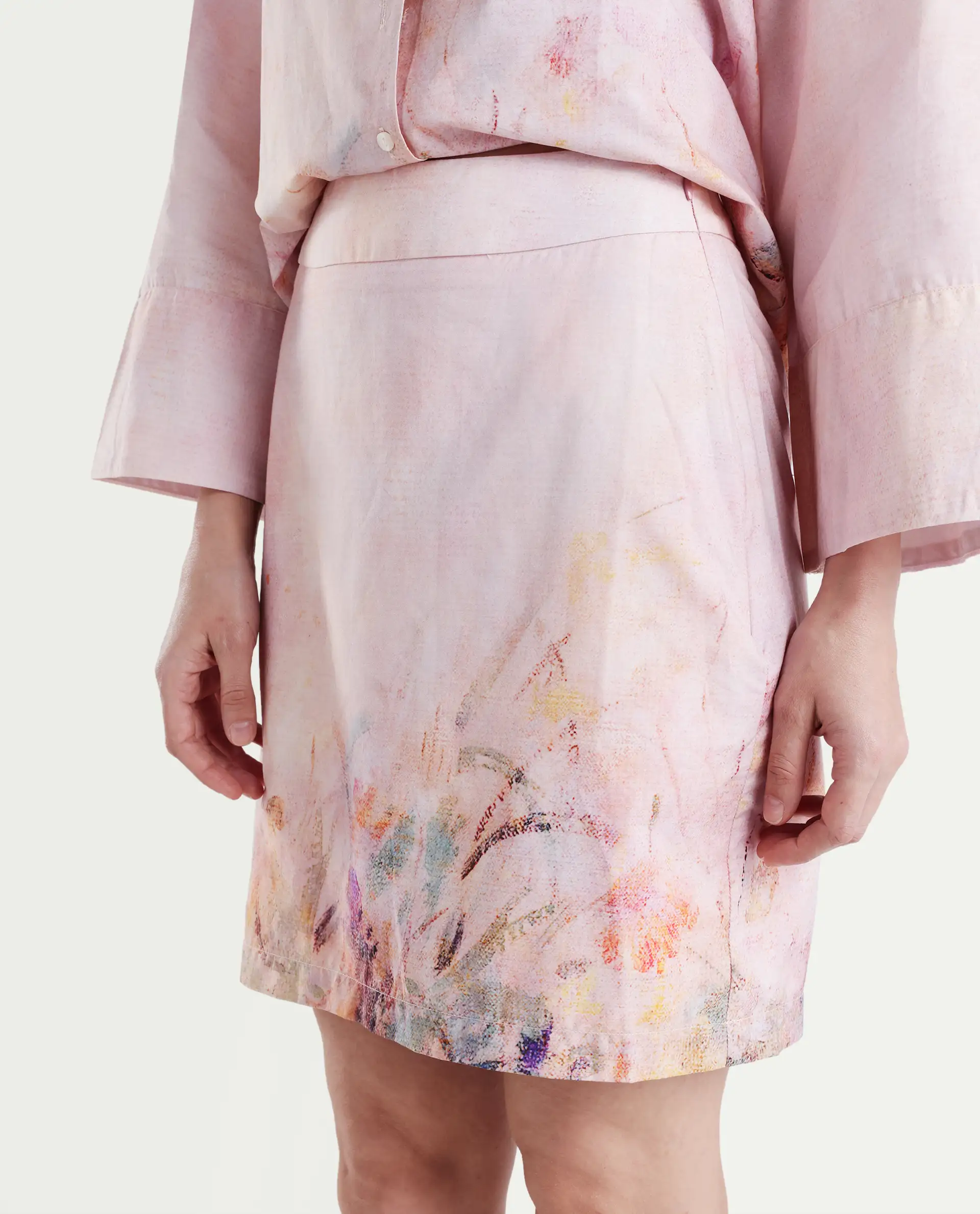 Rareism Women's Loko-B-Pink Cotton Abstract Print Mini Regular Fit Skirt - Image 3