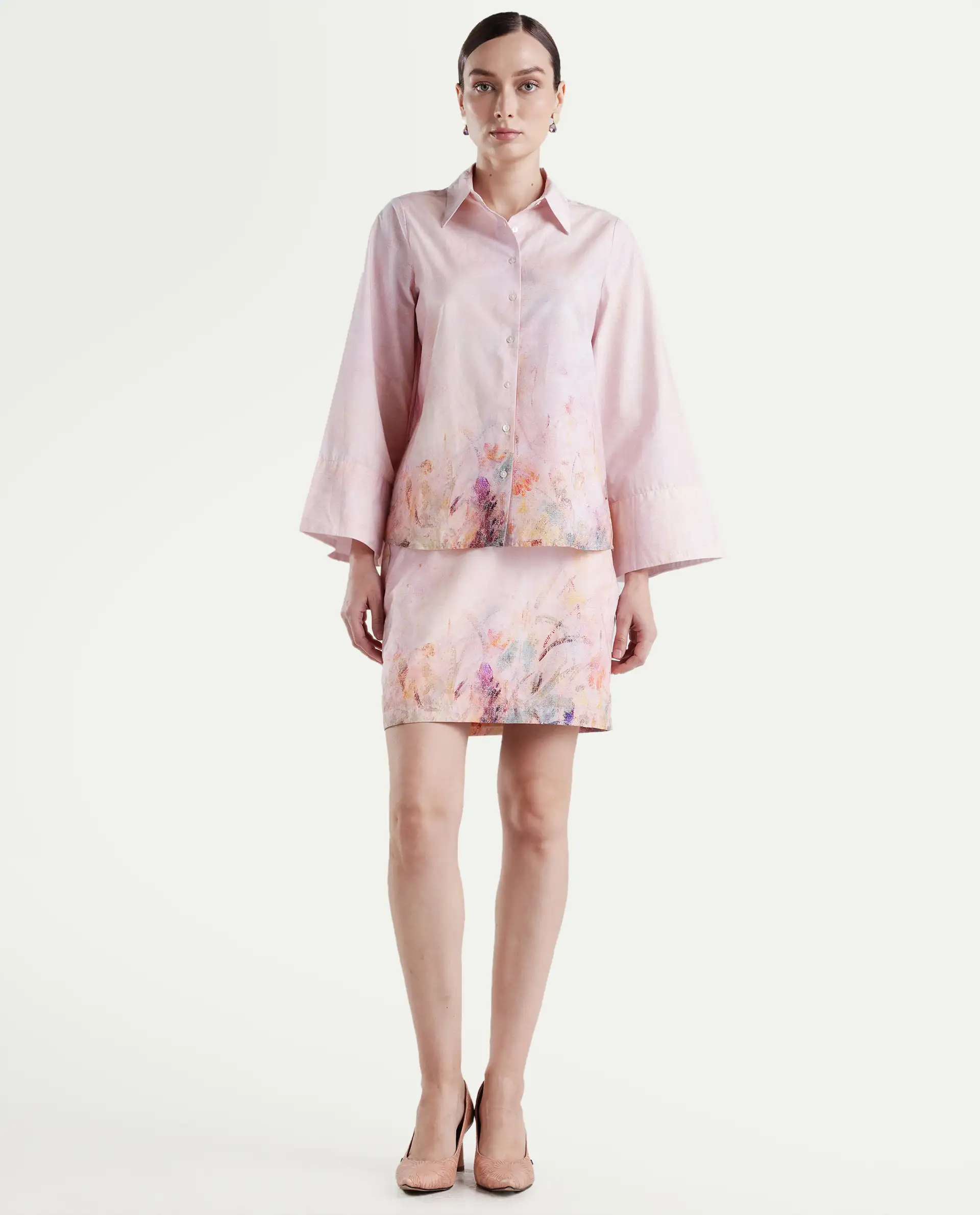 Rareism Women's Loko-B-Pink Cotton Abstract Print Mini Regular Fit Skirt - Image 4