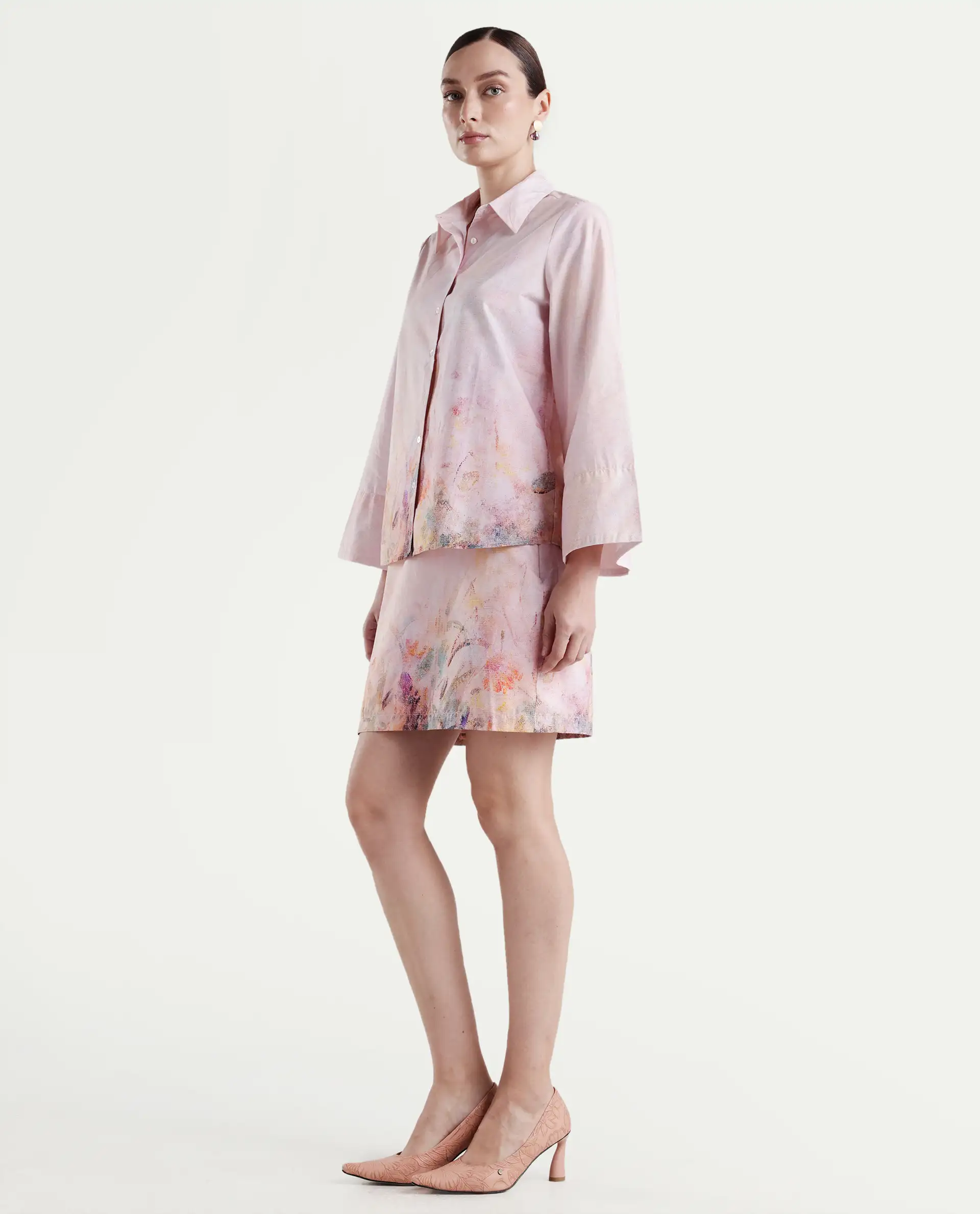 Rareism Women's Loko-B-Pink Cotton Abstract Print Mini Regular Fit Skirt - Image 5