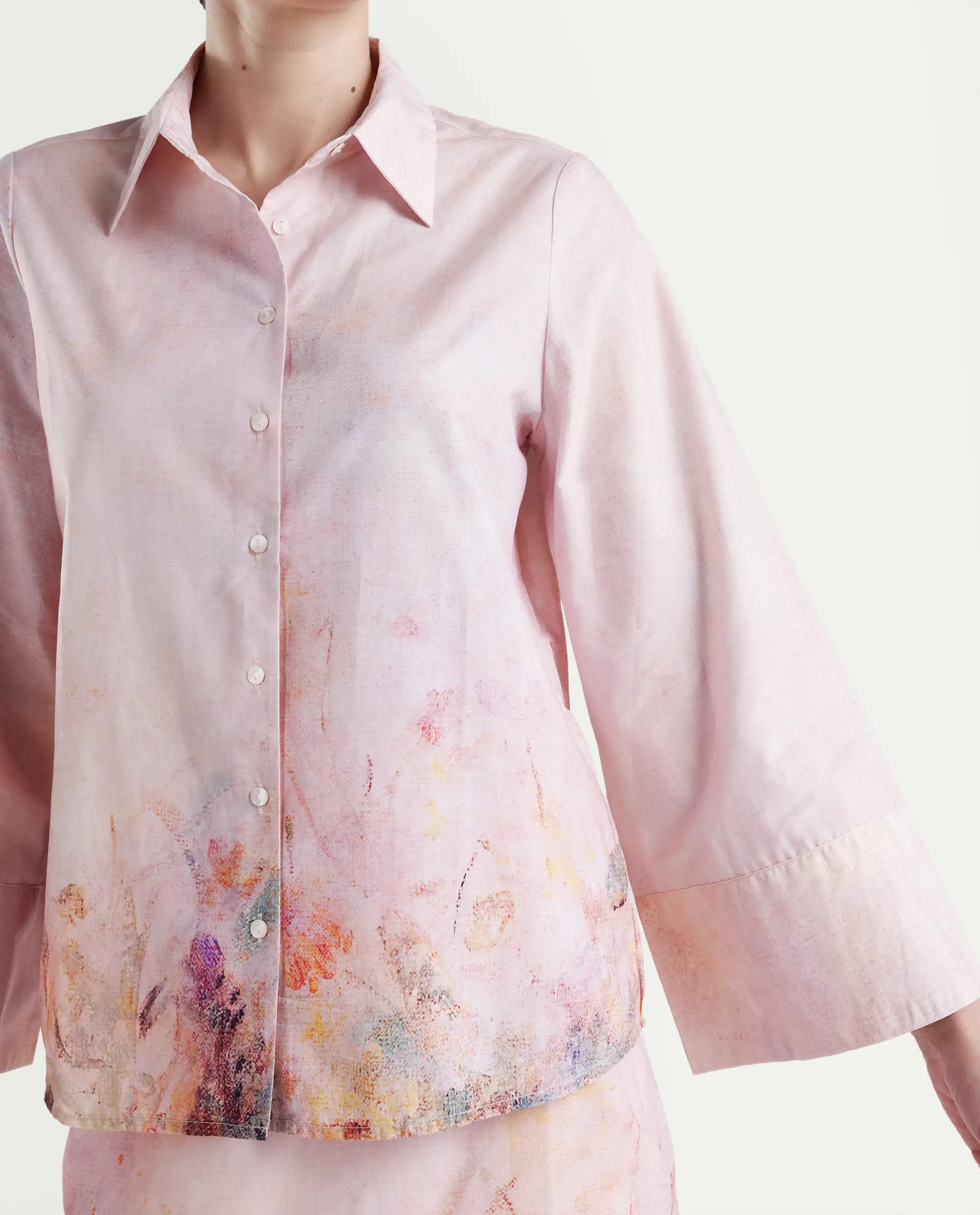 Rareism Women's Loko Pink Cotton Spread Collar Floral Print Bell Sleeve Regular Fit Top - Image 4