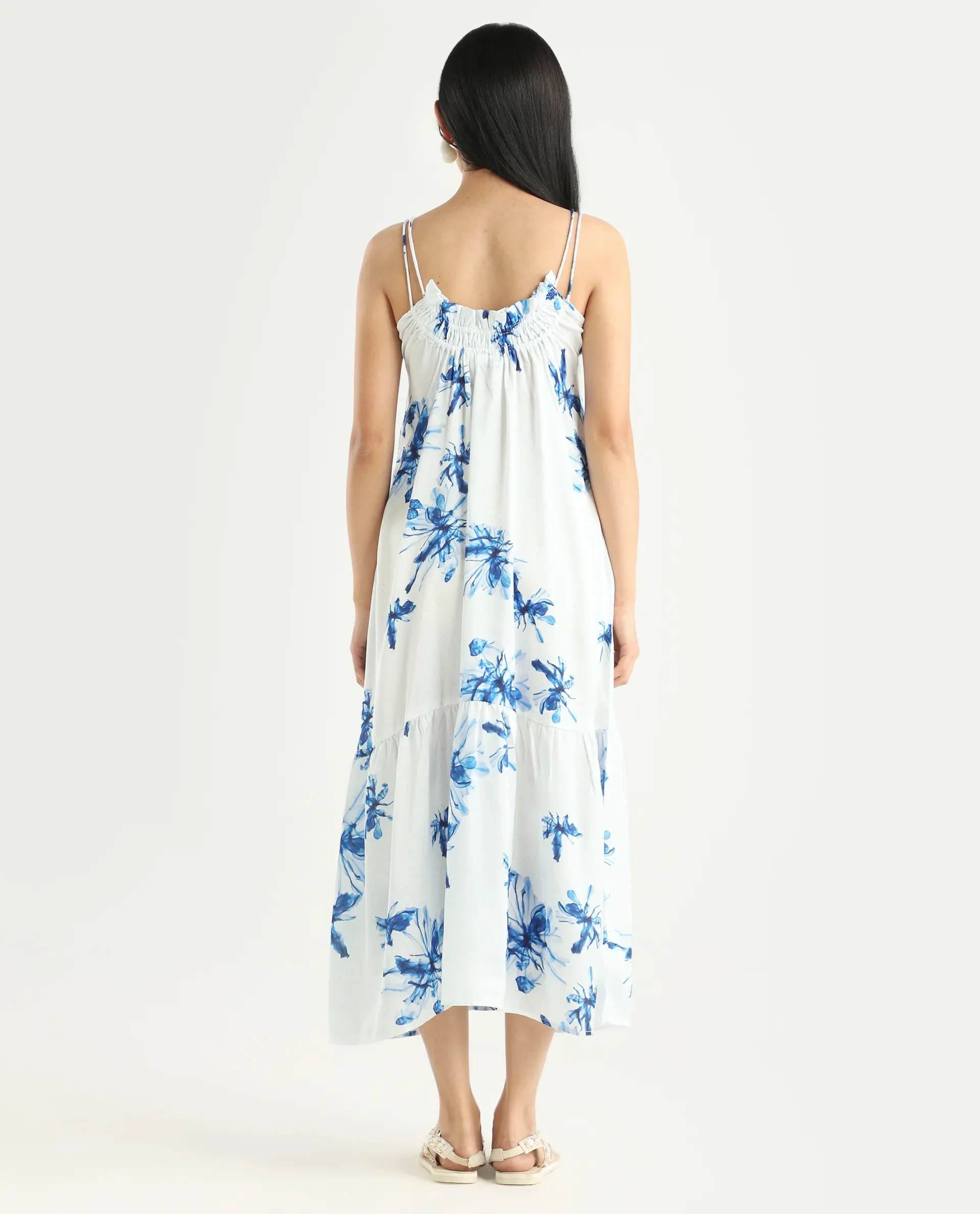 Rareism Women's Lola White Polyester Shoulder Strap Abstract Print Shoulder Strap Midi Regular Fit Dress - Image 8