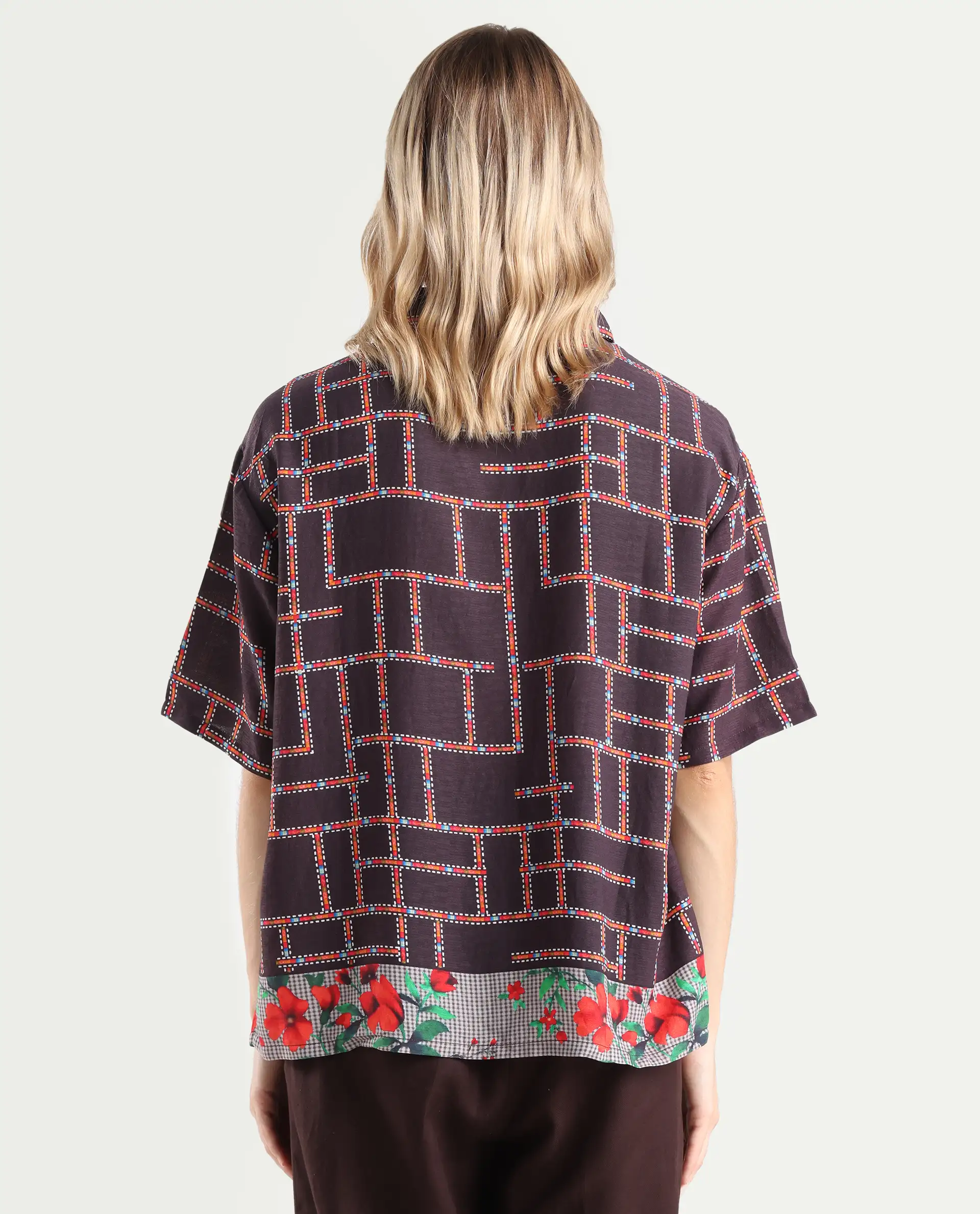 Rareism Women's Lombard Brown Viscose Blend Spread Collar Geometric Print Boxy Fit Shirt - Image 7