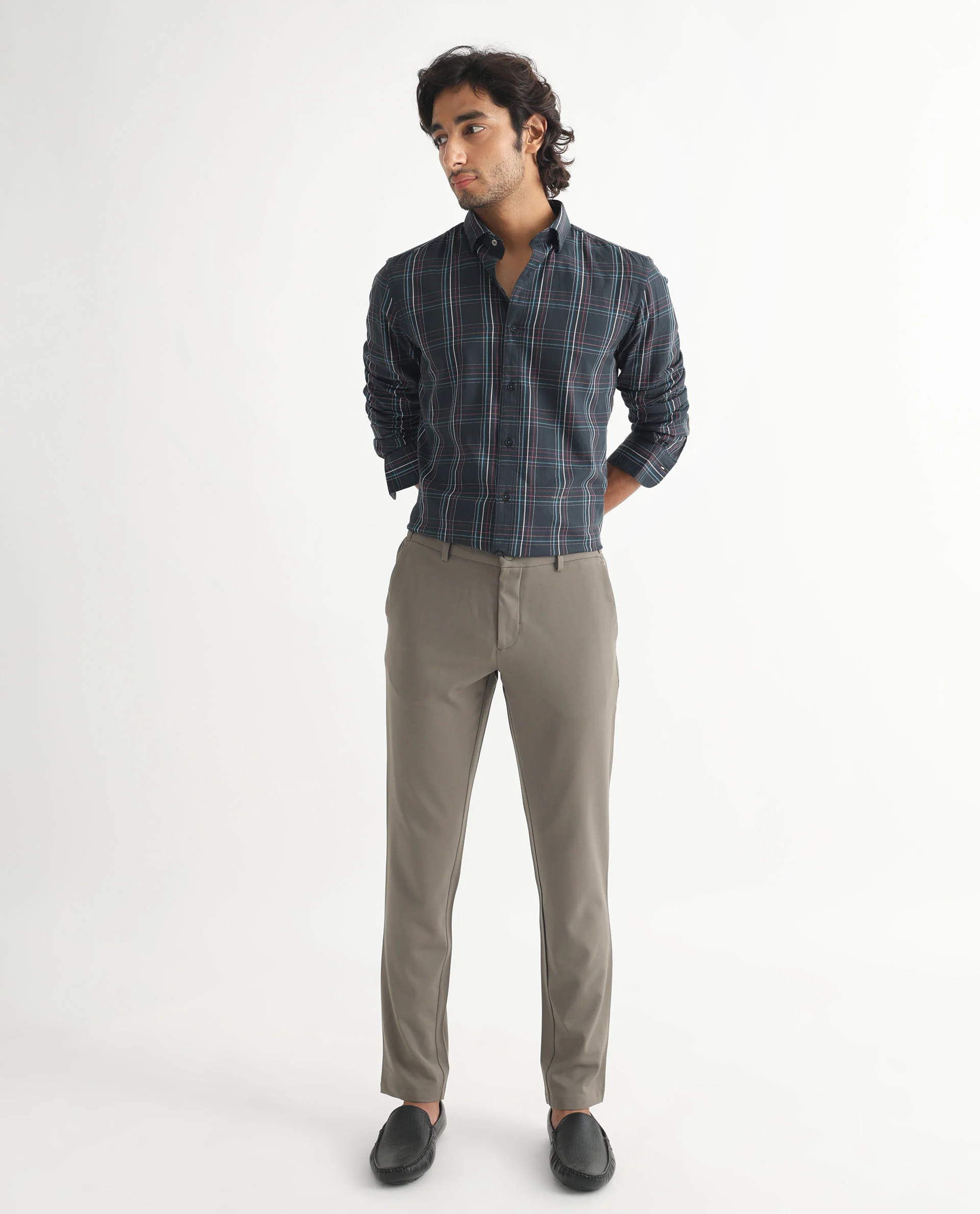 Rare Rabbit Men's Lome Navy Cotton Checked Print Regular Fit Full Sleeve Collared Shirt - Image 2