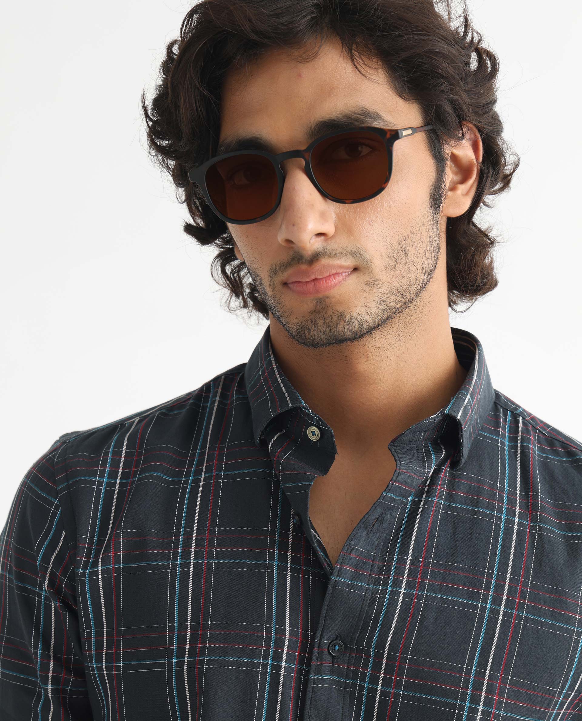 Rare Rabbit Men's Lome Navy Cotton Checked Print Regular Fit Full Sleeve Collared Shirt - Image 4