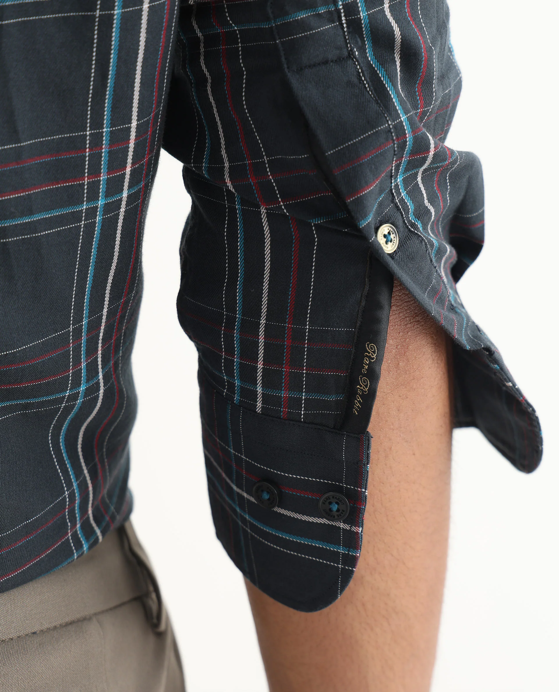 Rare Rabbit Men's Lome Navy Cotton Checked Print Regular Fit Full Sleeve Collared Shirt - Image 5