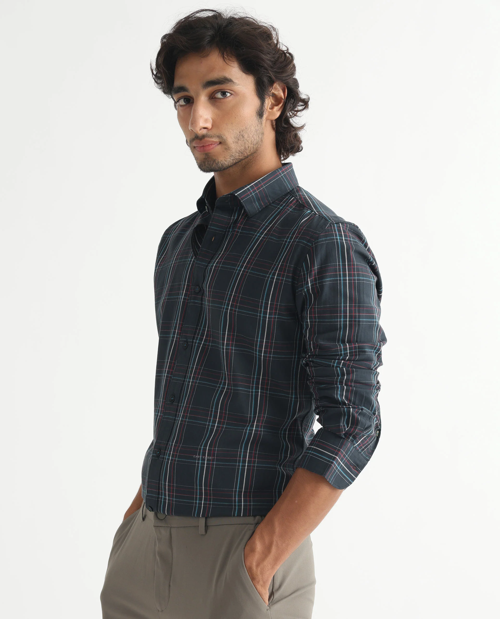 Rare Rabbit Men's Lome Navy Cotton Checked Print Regular Fit Full Sleeve Collared Shirt - Image 6