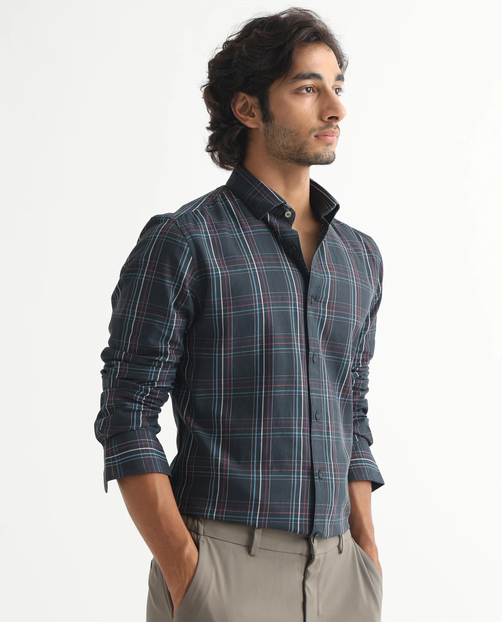 Rare Rabbit Men's Lome Navy Cotton Checked Print Regular Fit Full Sleeve Collared Shirt - Image 7