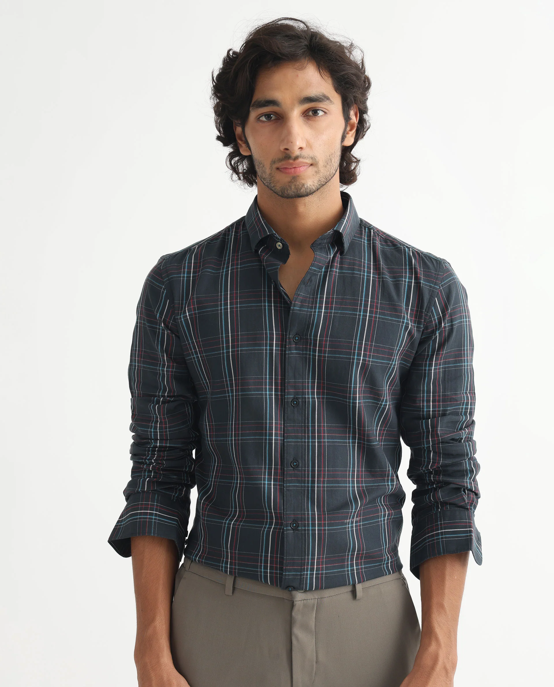 Rare Rabbit Men's Lome Navy Cotton Checked Print Regular Fit Full Sleeve Collared Shirt - Image 8
