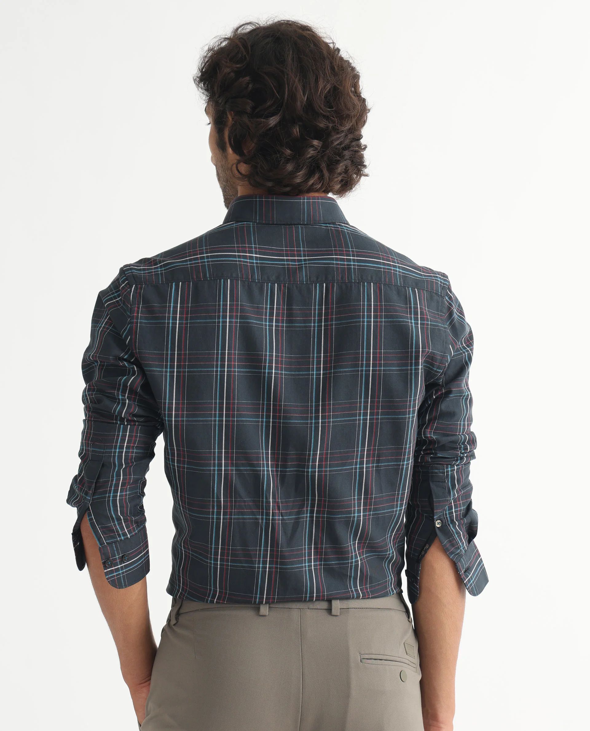 Rare Rabbit Men's Lome Navy Cotton Checked Print Regular Fit Full Sleeve Collared Shirt - Image 9