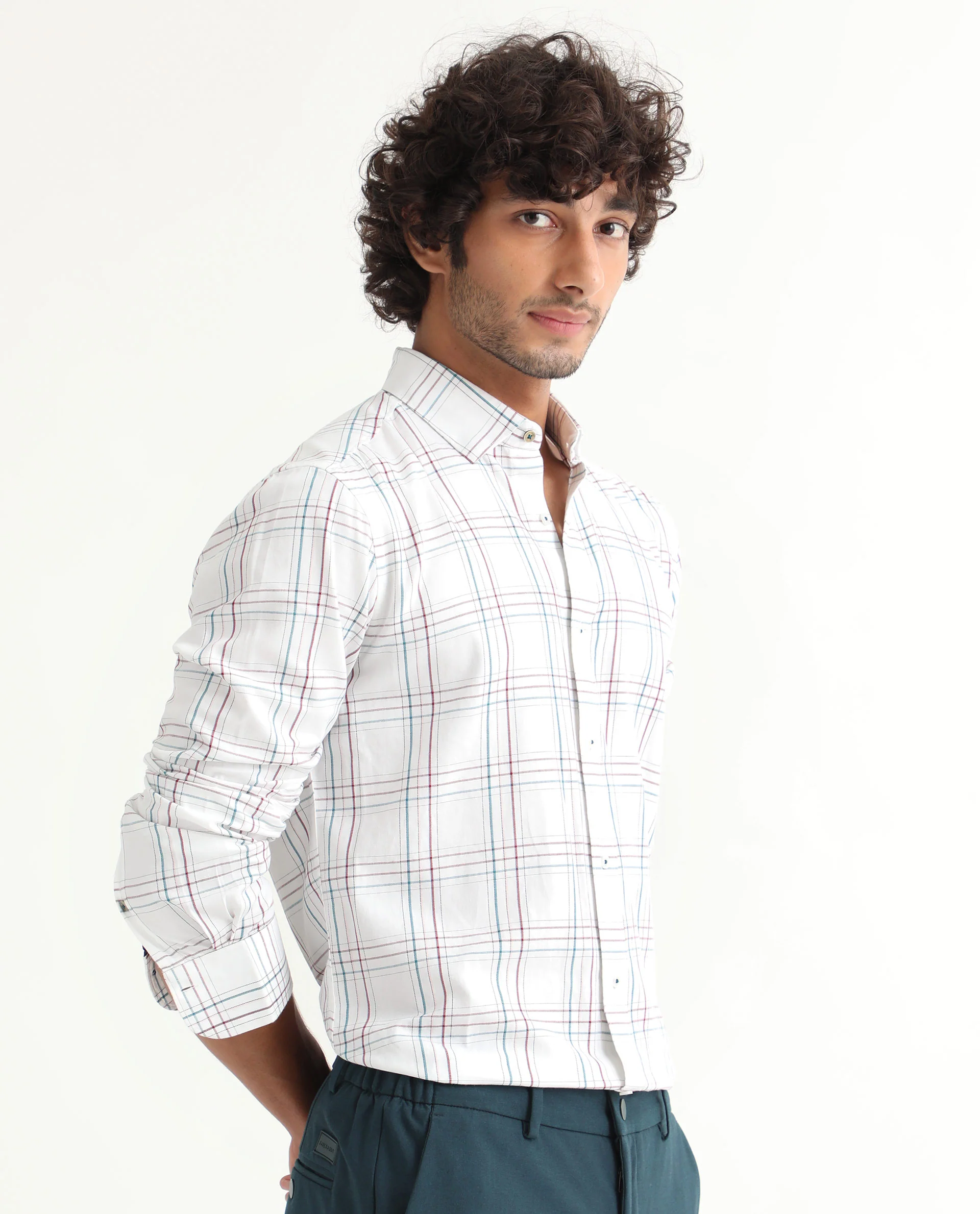 Rare Rabbit Men's Lome White Cotton Checked Print Regular Fit Full Sleeve Collared Shirt - Image 10