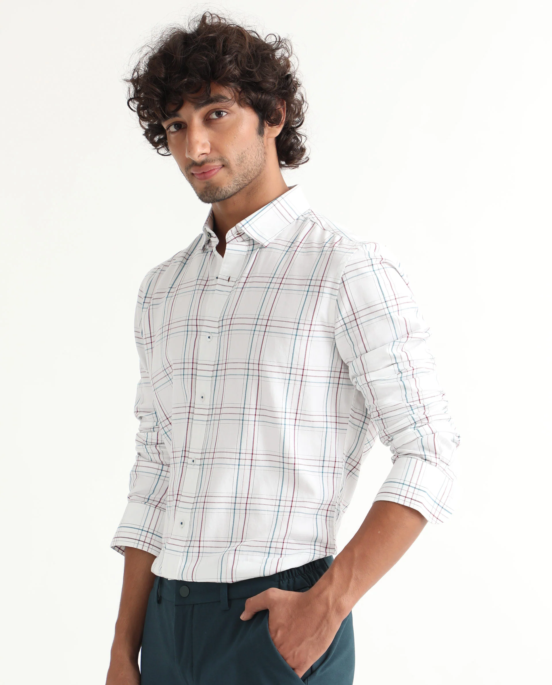 Rare Rabbit Men's Lome White Cotton Checked Print Regular Fit Full Sleeve Collared Shirt - Image 3