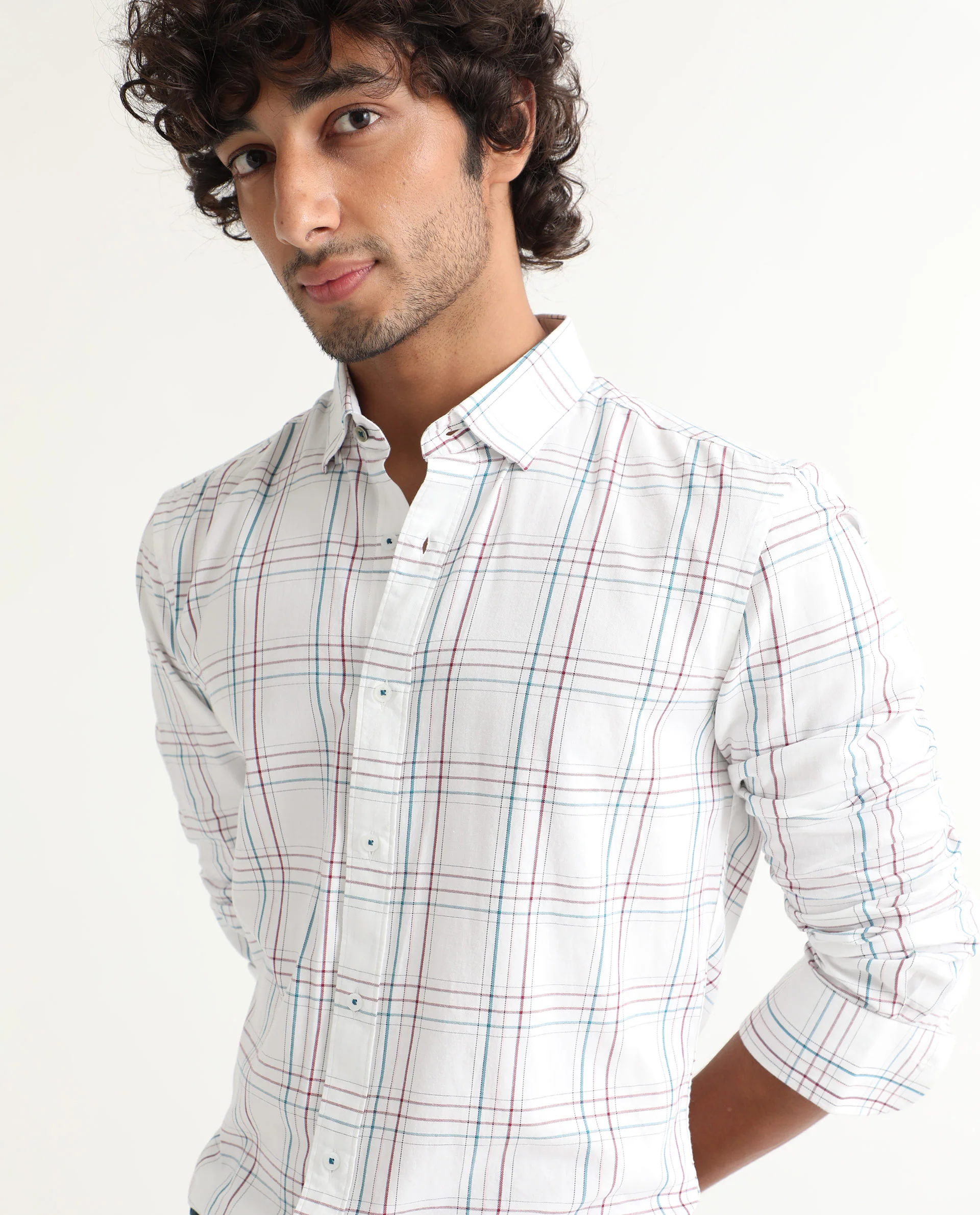 Rare Rabbit Men's Lome White Cotton Checked Print Regular Fit Full Sleeve Collared Shirt - Image 4